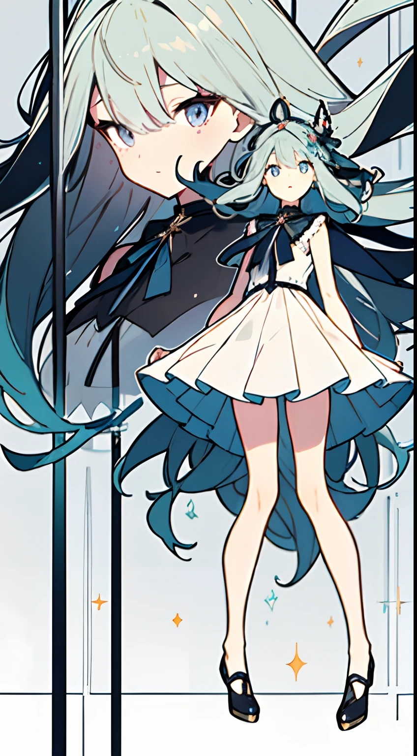 Anime girl with long hair and black and white dress standing in front ...