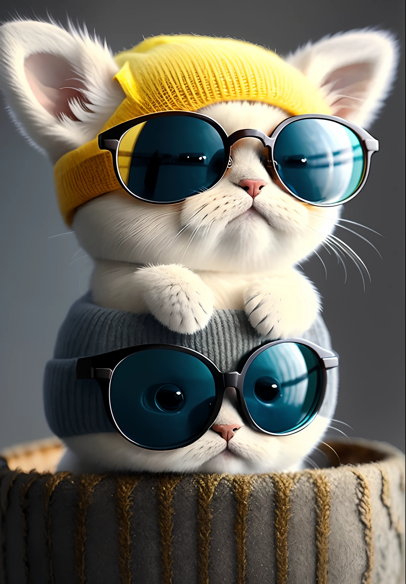 European cat with cap and glasses