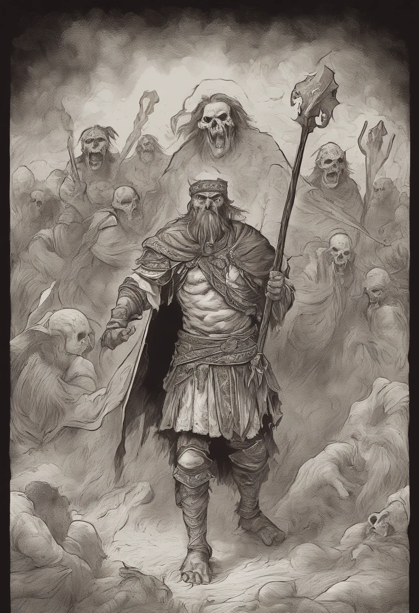ghostly apparitions of dead roman legionnaires and goblins, approaching to attack