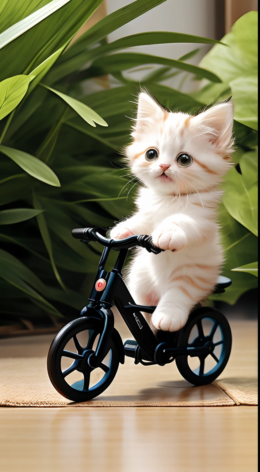 Cute kitten riding a bicycle, full body, photorealistic, intricate details