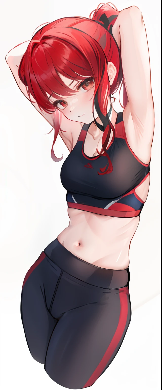 1girll, Red hair, Ponytail hairstyle, Wear sports bras, perspire、