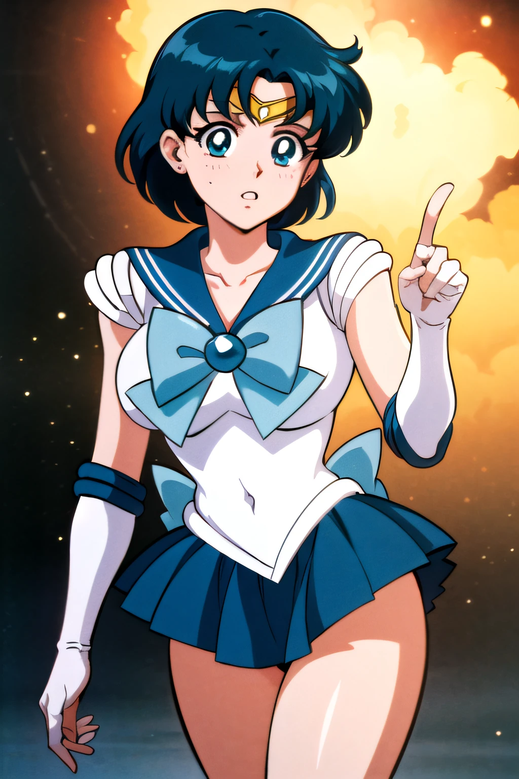 (top-quality:1.3), (​masterpiece:1.4),(Anatomically correct), (Full limbs),(complete fingers),(Precise fingertips), (Fine details),(8K),Sailor Moon!!!!!!!!, Sailor Moon Style,by Sailor Moon, Sailor Senshi Uniform,(Sailor Mercury:1.25),aqua eyes, Dark green hair, Middle hair,Run in panic through the ruins of the city, There is flames and smoke from bombs exploding behind.., by Ibrahim Kodra, Pulitzer Photography Prize, Pulitzer Prize winning photo, still from live action movie, live action movie scene, movie screenshot, Shot from a movie, Cinematic scene, by joseph binder