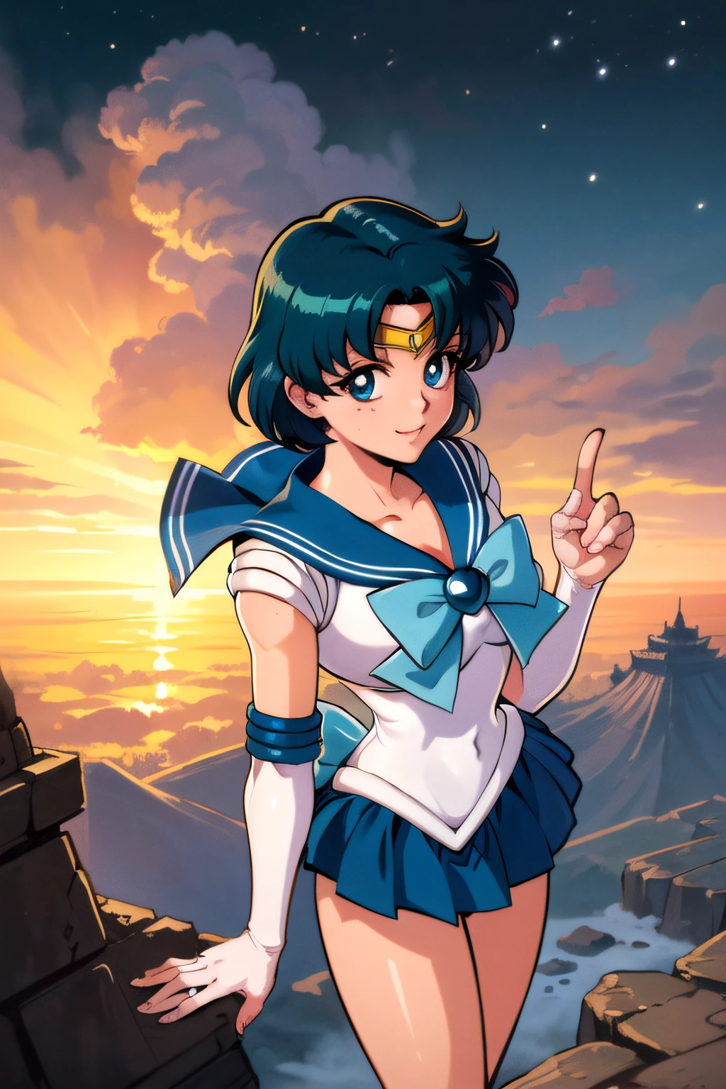 (top-quality:1.3), (masterpiece:1.4),(Anatomically correct), (Full limbs),(complete fingers),(Precise fingertips), (Fine details),(8K),Sailor Moon!!!!!!!!, Sailor Moon Style,by Sailor Moon, Sailor Senshi Uniform,(Sailor Mercury:1.25),aqua eyes, Dark green hair, Middle hair, Photorealista:1.37,Tread the ground ready to fly to the top of an ancient Chinese temple ready to fight, Tall ancient Chinese temples, Night, nigh sky, (Cracked ground:1.2), Step into the ground, Monkey walking on the ground, Snow and clouds on the horizon, Flying,