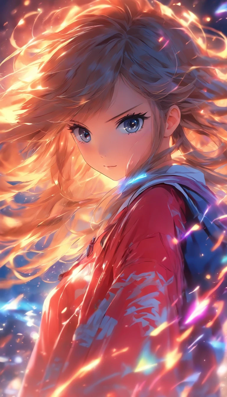 Anime style、 beautiful girl、Long hair is all back due to strong winds