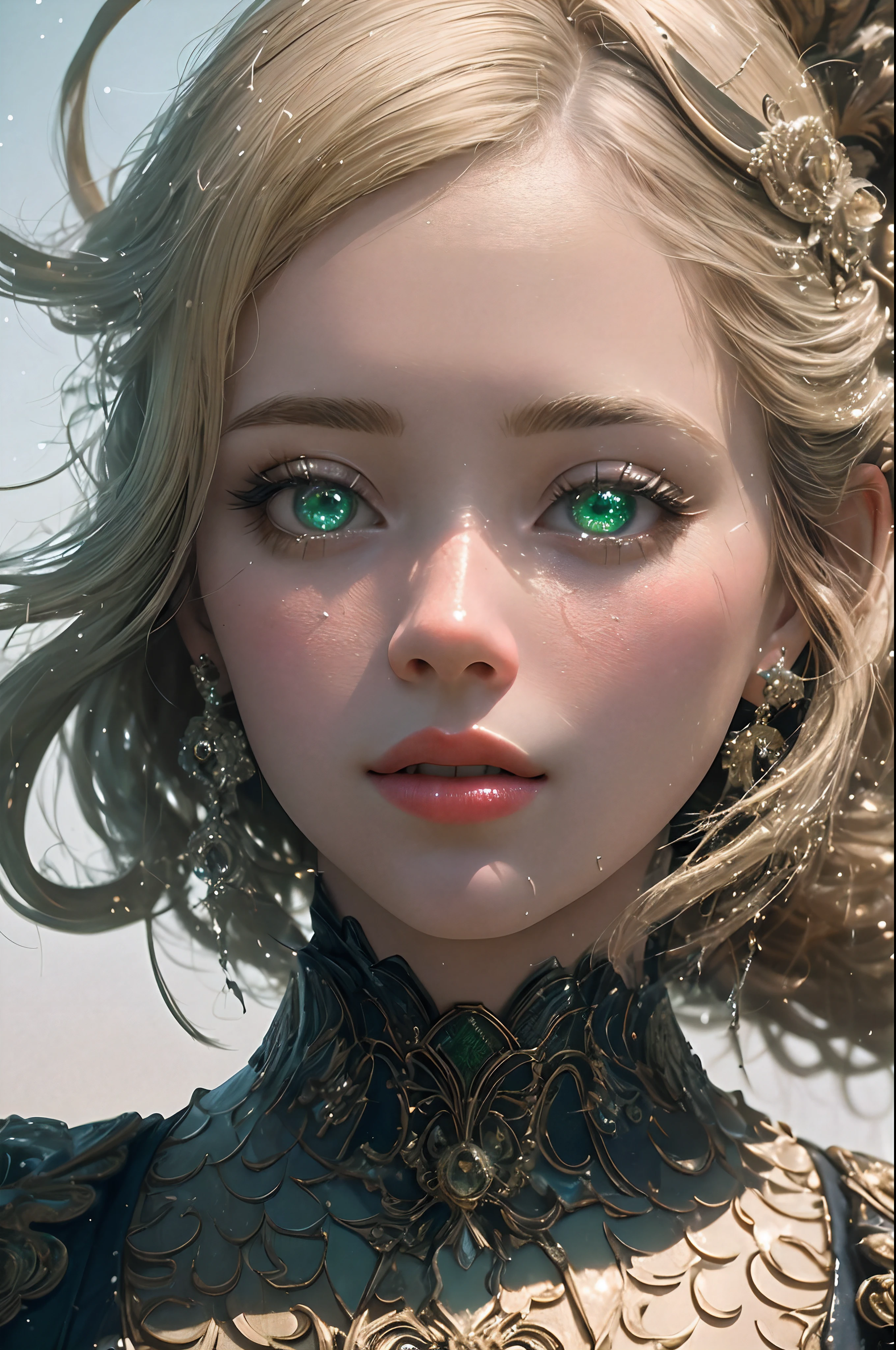 Immerse yourself in the elegance and sophistication of a beautiful blonde girl with sparkling green eyes captivating. Use 3D and 8K Octane display to create a highly realistic depiction of her detailed face. Intricate fine details and seamless display style, Along with Studio De Cinematic Lighting, This artwork will make a real masterpiece. Be ready to splash on ArtStation as you become a leader in the digital art community.