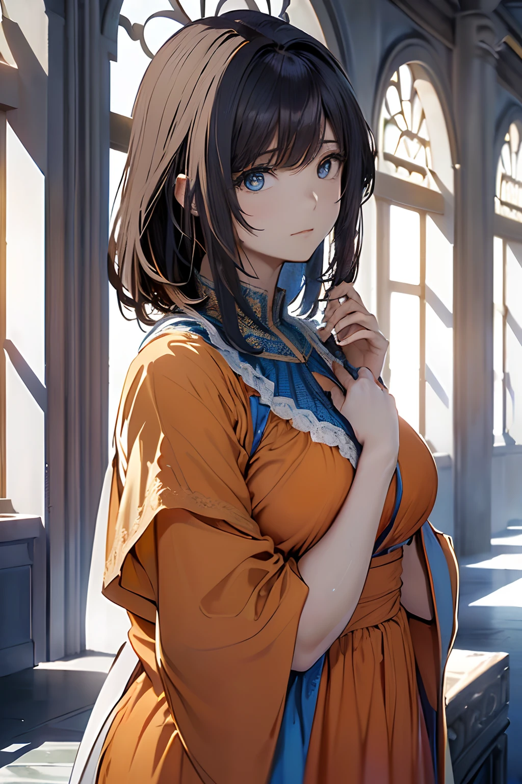 (Best quality, 8k, oil painting, masutepiece:1.2), Ultra-detailed, (Realstic, photoreallistic:1.37), (((bustshot)))、(((cheveux orange vif)))、(((Dressed in a beautiful blue dress)))、(((Tir sur le haut du corps)))、(((Porter une robe bleue)))、(((20Women of a certain age)))、(((Porter une robe bleue)))、 (((Cheveux vermillon)))、(((cheveux mi-longs)))、((( fond blanc)))、(((Coiffures Girly)))、(((Porter une robe luxueuse)))、(((Devant un mur blanc)))、(((expression faciale triste)))、(((Nothing on the top of the head)))、(((Terme tombant)))、(((Soupirer)))、(((A negative aura is emitted)))