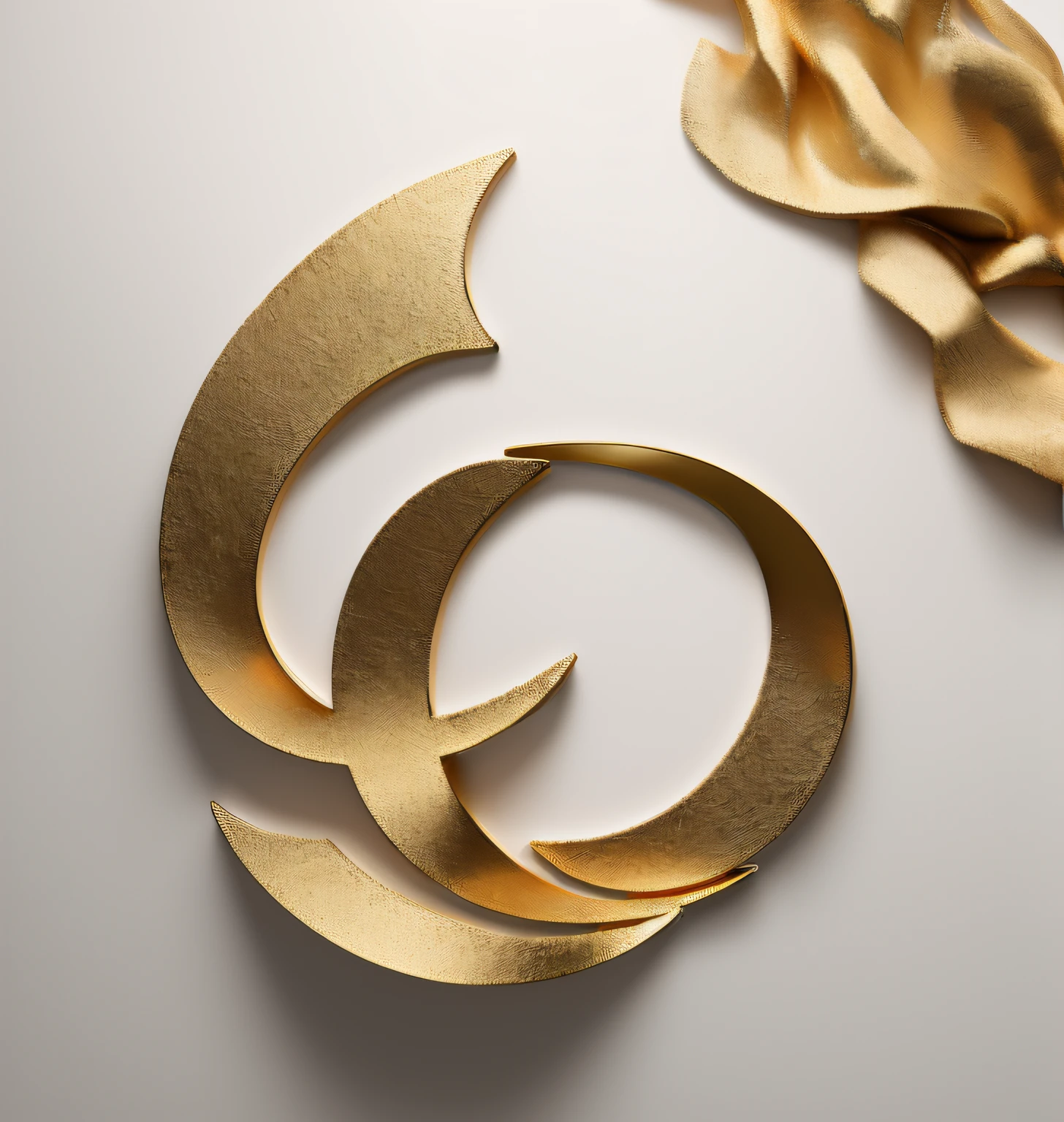 A sign of gold composition，super detailing，commercial lighting，White silk on background