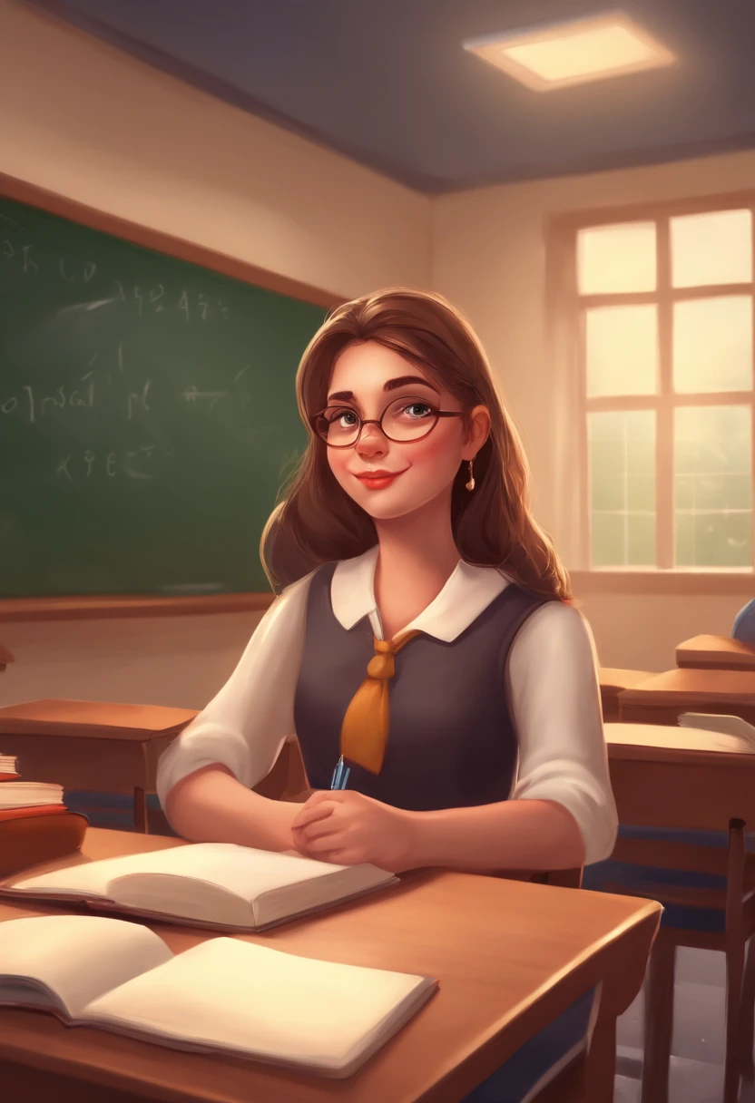 (a girl in a school classroom,crowded,one naughty student,mistake:1.1),(illustration:1.2),(chalkboard,books,desk,chair),(best quality,4k,highres,ultra-detailed),(realistic:1.37),vivid colors,(portrait),(soft and warm tones),gentle lighting.