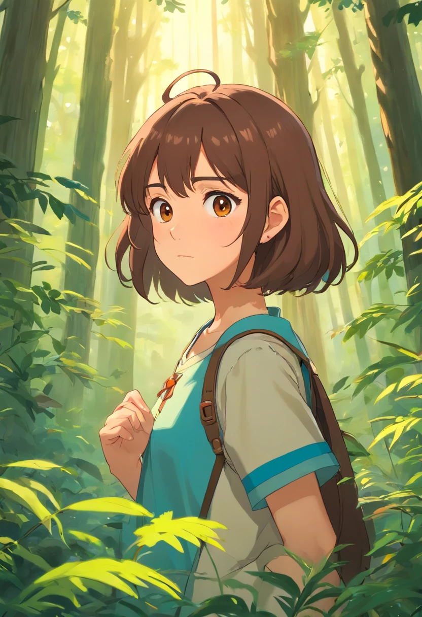 anime girl with brown eyes and brown hair in a forest, anime visual of a cute girl, atey ghailan 8 k, detailed digital anime art, anime moe artstyle