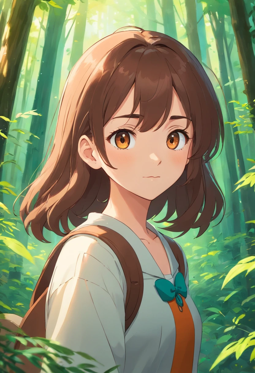 anime girl with brown eyes and brown hair in a forest, anime visual of a cute girl, atey ghailan 8 k, detailed digital anime art, anime moe artstyle