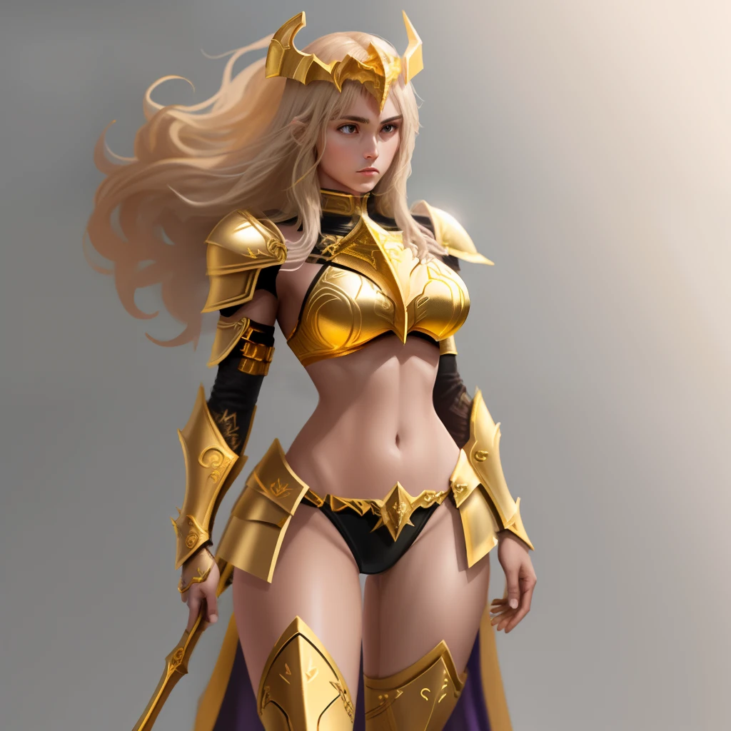 Paladin wearing gold bikini armor with intricate details.