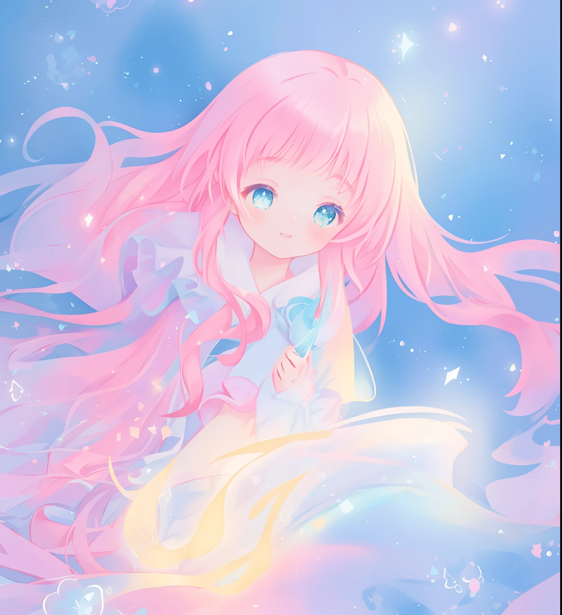 beautiful girl, flowing colorful dress, vibrant pastel colors, (colorful), long flowing colorful hair, magical lights, sparkling magical liquid, inspired by Glen Keane, inspired by Lois van Baarle, disney art style, by Lois van Baarle, glowing aura around her, by Glen Keane, jen bartel, glowing lights! digital painting, flowing glowing hair, glowing flowing hair, beautiful digital illustration, fantasia background, whimsical, magical, fantasy, ((beautiful face)), ((masterpiece, best quality)), intricate details, highly detailed, sharp focus, 8k resolution, sparkling detailed eyes, liquid watercolor