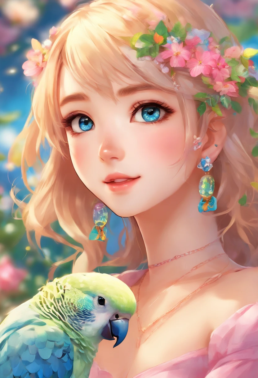 Best Quality,4K,8K,hight resolution,masutepiece:1.2),Ultra-detailed, in a house、Blue-feathered budgies、Budgerigars are singing、With beautiful songs、Round and cute black eyes,Beautiful detailed eyes,Sparkling eyes,Highlighted eyes,Soft blue eyes,Portraits,Subtle tones,Soft lighting