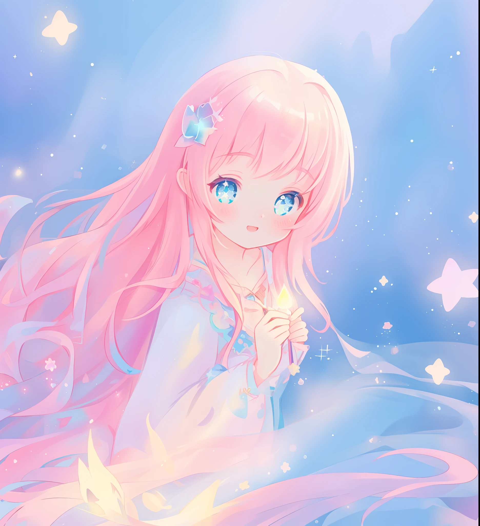 beautiful girl, flowing colorful dress, vibrant pastel colors, (colorful), long flowing colorful hair, magical lights, sparkling magical liquid, inspired by Glen Keane, inspired by Lois van Baarle, disney art style, by Lois van Baarle, glowing aura around her, by Glen Keane, jen bartel, glowing lights! digital painting, flowing glowing hair, glowing flowing hair, beautiful digital illustration, fantasia background, whimsical, magical, fantasy, ((beautiful face)), ((masterpiece, best quality)), intricate details, highly detailed, sharp focus, 8k resolution, sparkling detailed eyes, liquid watercolor
