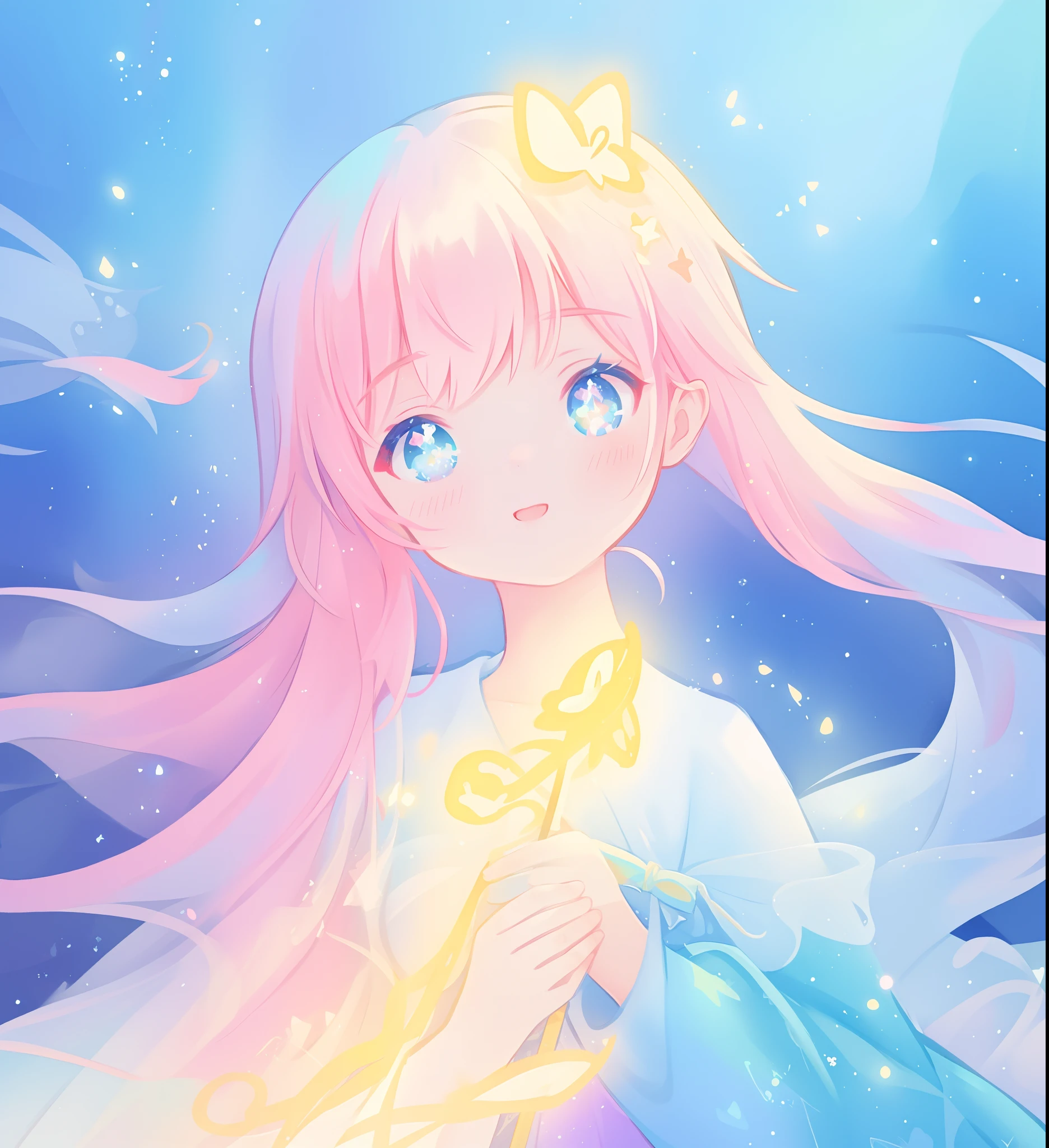 beautiful girl, flowing colorful dress, vibrant pastel colors, (colorful), long flowing colorful hair, magical lights, sparkling magical liquid, inspired by Glen Keane, inspired by Lois van Baarle, disney art style, by Lois van Baarle, glowing aura around her, by Glen Keane, jen bartel, glowing lights! digital painting, flowing glowing hair, glowing flowing hair, beautiful digital illustration, fantasia background, whimsical, magical, fantasy, ((beautiful face)), ((masterpiece, best quality)), intricate details, highly detailed, sharp focus, 8k resolution, sparkling detailed eyes, liquid watercolor