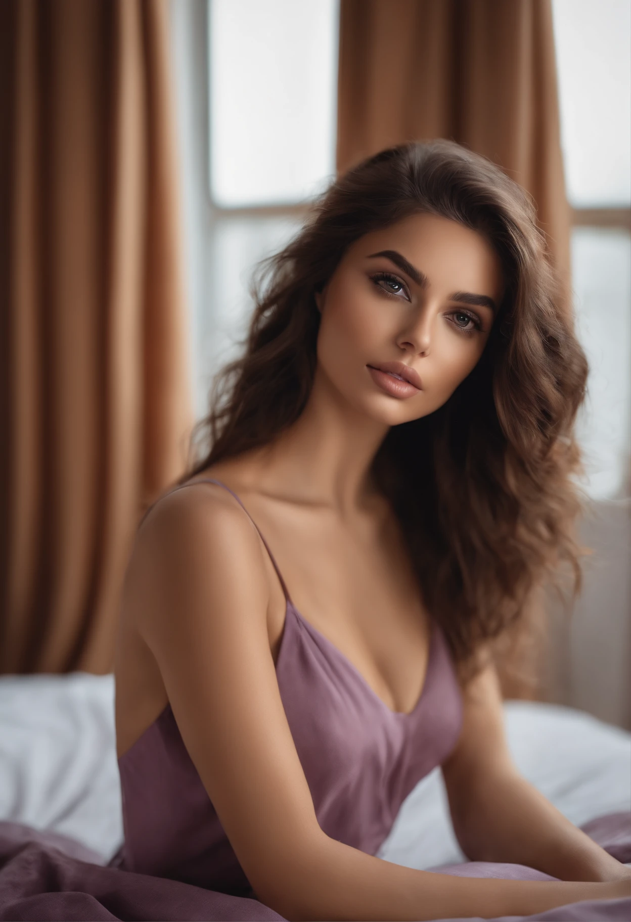 fille sexy aux yeux bleus, Portrait Sophie Mudd, cheveux bruns et grands yeux, selfie of a young woman, Yeux de chambre, Violet Myers, sans maquillage, maquillage naturel, looking straight at camera, Visage avec Artgram, Maquillage subtil, Superbe photo du corps entier, clivage, gros seins