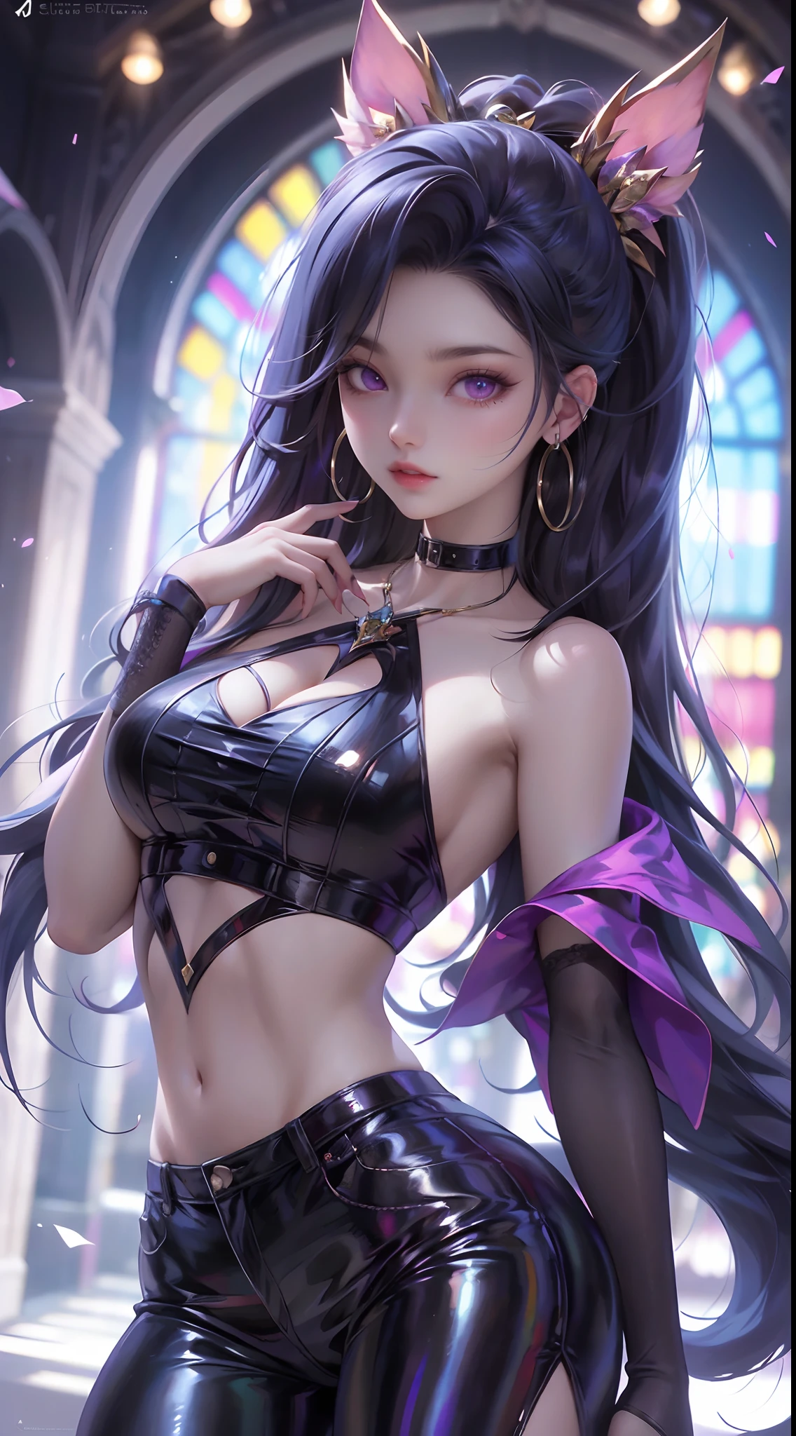 「En una impresionante obra maestra en forma de retrato、Showcasing the highest quality art。El tema de esta obra de arte es、Es una chica capturada con asombroso detalle。」Pixiv Anime Realismo Tendencias、Shibitai Perfect Body Perfect Face、Manos no visibles、disparo de cintura para arriba、pecho gigantesco、Minamoto de la Gran Orden del Destino、Signature fitted purple suit、More detailed 8K.motor irreal:1.4,UHD,La mejor calidad:1.4, fotorrealista:1.4, textura de la piel:1.4, obra maestra:1.8,obra-prima, mejor calidad,objeto Objeto], (detailed face features:1.4),(ojos:1.4)