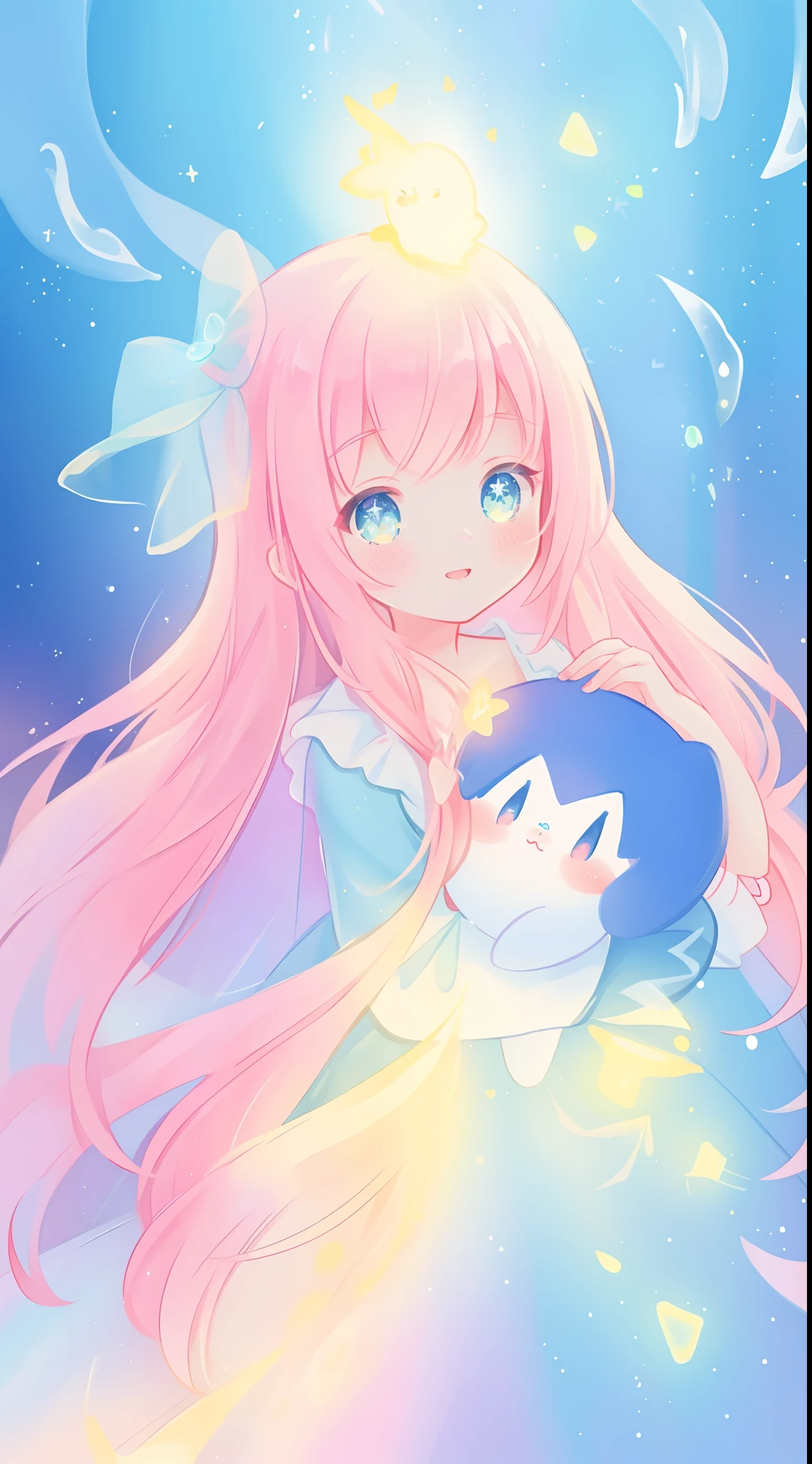 beautiful girl, flowing colorful dress, vibrant pastel colors, (colorful), long flowing colorful hair, magical lights, sparkling magical liquid, inspired by Glen Keane, inspired by Lois van Baarle, disney art style, by Lois van Baarle, glowing aura around her, by Glen Keane, jen bartel, glowing lights! digital painting, flowing glowing hair, glowing flowing hair, beautiful digital illustration, fantasia background, whimsical, magical, fantasy, ((beautiful face)), ((masterpiece, best quality)), intricate details, highly detailed, sharp focus, 8k resolution, sparkling detailed eyes, liquid watercolor