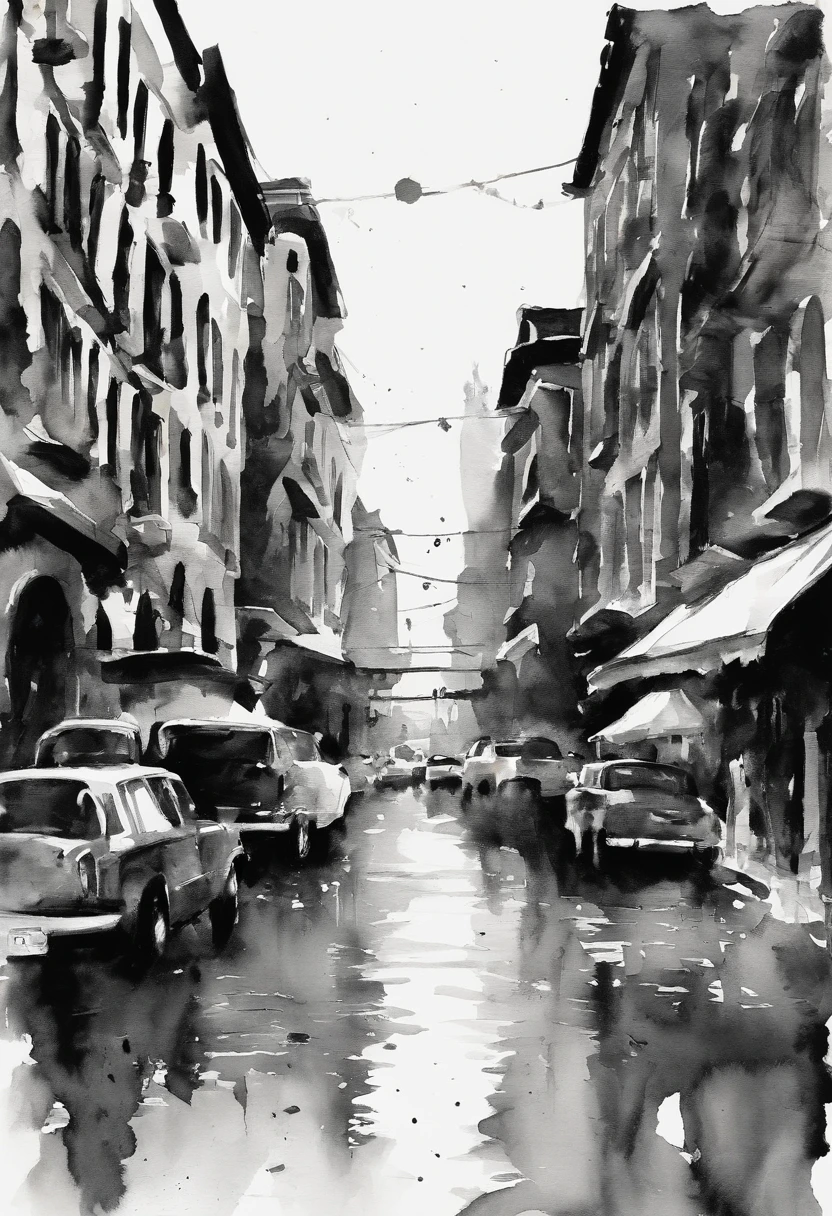 Fotos en blanco y negro de una ciudad con agua azul, in the style of contemporary collage, GIF animados, Album covers, fluido, Alto detalle, Yankeecore, alivio