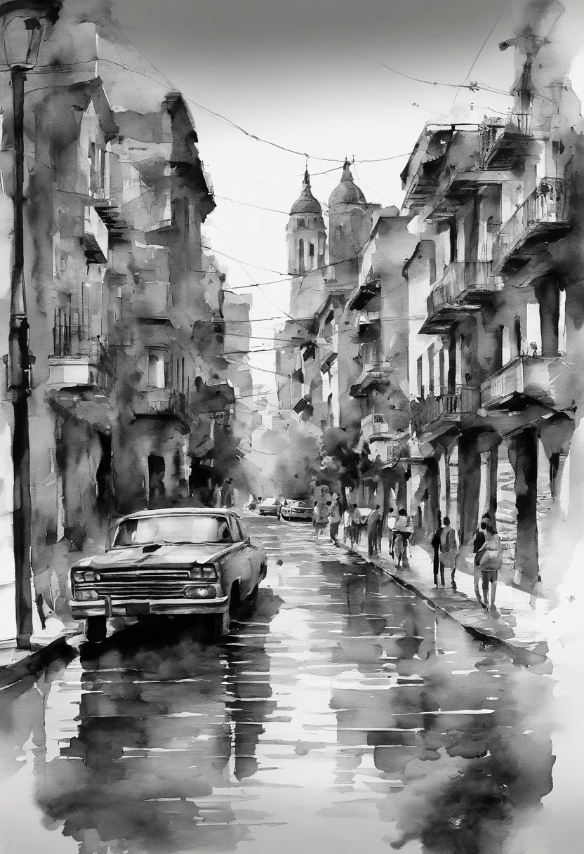 Fotos en blanco y negro de una ciudad con agua azul, in the style of contemporary collage, GIF animados, Album covers, fluido, Alto detalle, Yankeecore, alivio