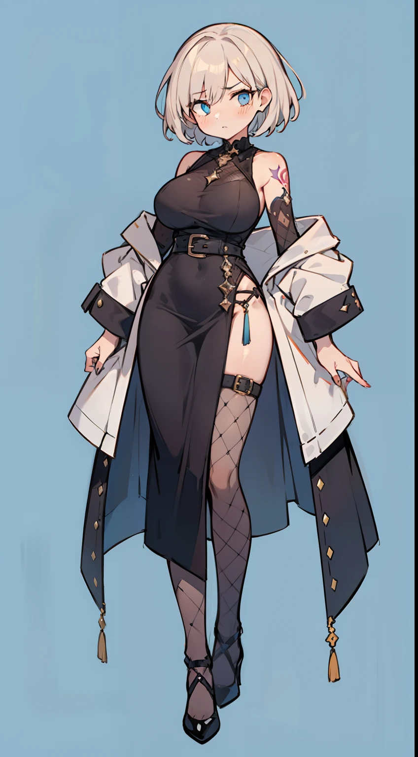 Bigboobs,cropped shoulders,knee length socks,Maids wear,maidennurse,Stand up,standing straight
