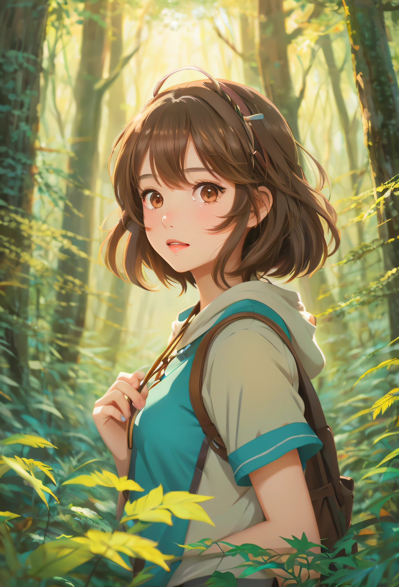 anime girl with brown eyes and brown hair in a forest, anime visual of a cute girl, atey ghailan 8 k, detailed digital anime art, anime moe artstyle