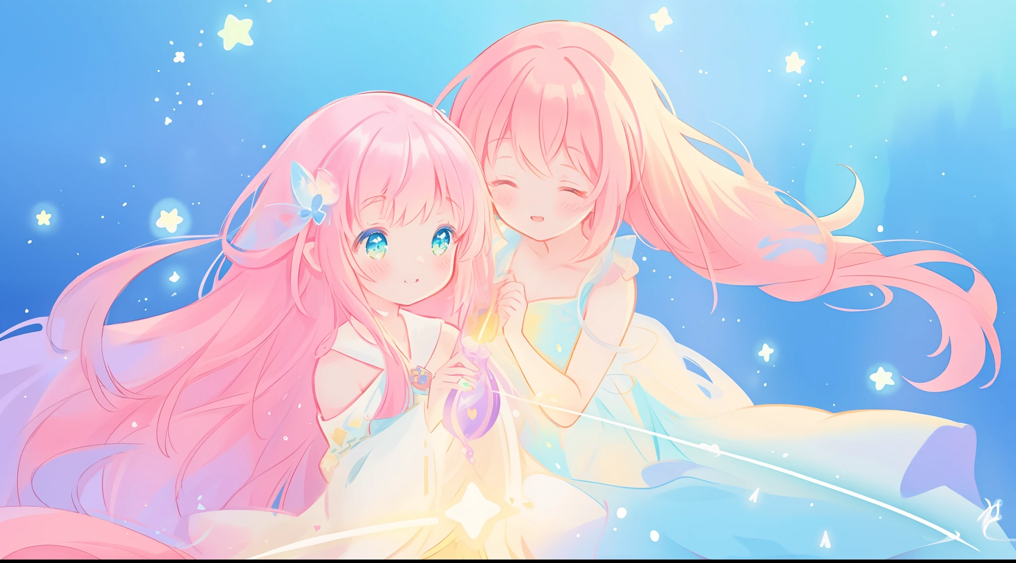 beautiful girl, flowing colorful dress, vibrant pastel colors, (colorful), long flowing colorful hair, magical lights, sparkling magical liquid, inspired by Glen Keane, inspired by Lois van Baarle, disney art style, by Lois van Baarle, glowing aura around her, by Glen Keane, jen bartel, glowing lights! digital painting, flowing glowing hair, glowing flowing hair, beautiful digital illustration, fantasia background, whimsical, magical, fantasy, ((masterpiece, best quality)), intricate details, highly detailed, sharp focus, 8k resolution, sparkling detailed eyes, liquid watercolor