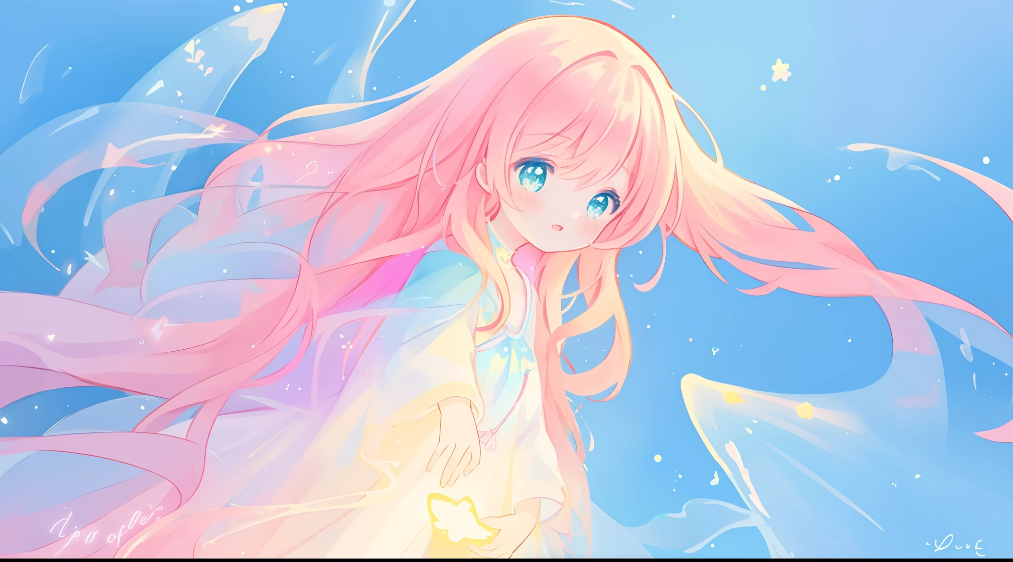 beautiful girl, flowing colorful dress, vibrant pastel colors, (colorful), long flowing colorful hair, magical lights, sparkling magical liquid, inspired by Glen Keane, inspired by Lois van Baarle, disney art style, by Lois van Baarle, glowing aura around her, by Glen Keane, jen bartel, glowing lights! digital painting, flowing glowing hair, glowing flowing hair, beautiful digital illustration, fantasia background, whimsical, magical, fantasy, ((masterpiece, best quality)), intricate details, highly detailed, sharp focus, 8k resolution, sparkling detailed eyes, liquid watercolor