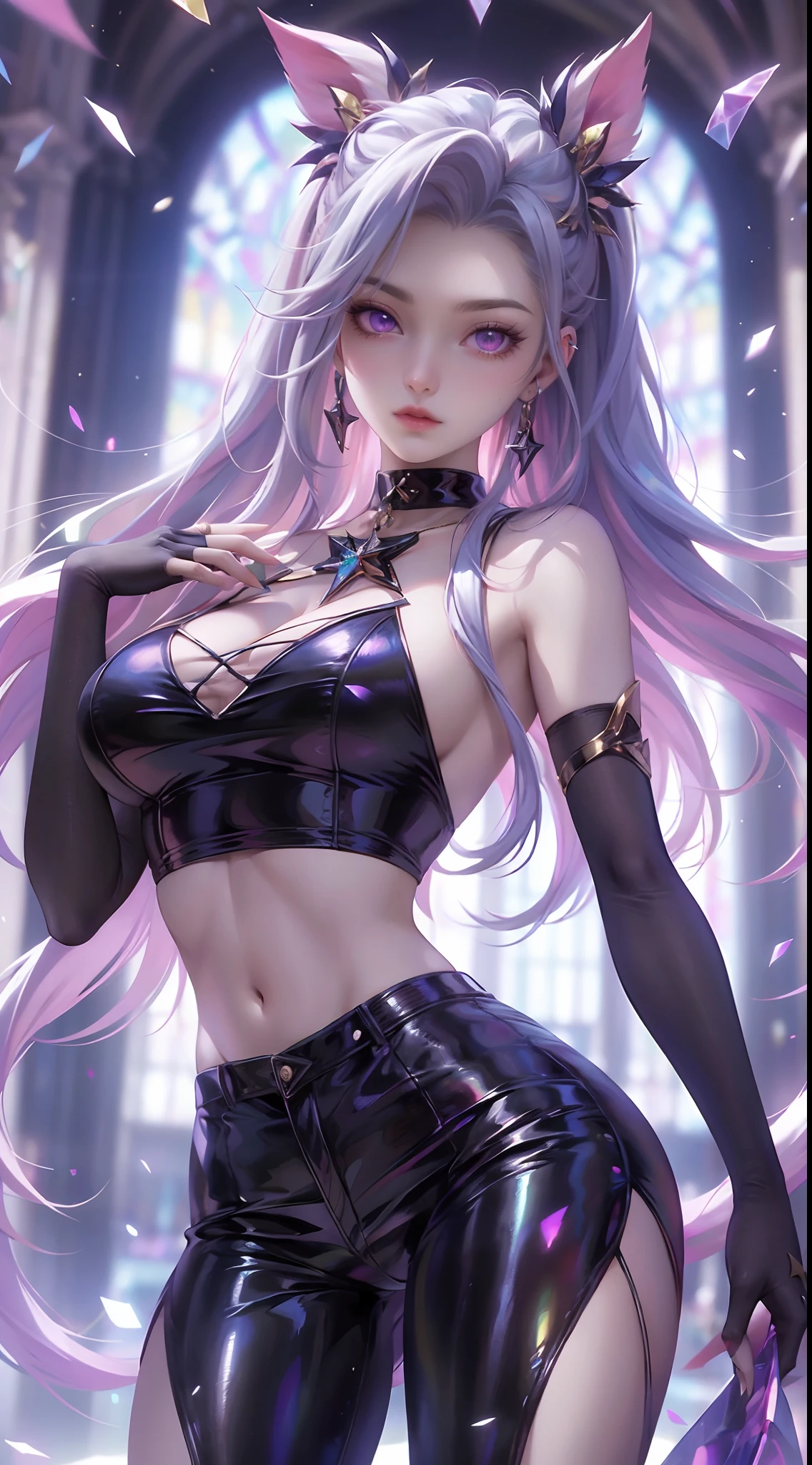 「En una impresionante obra maestra en forma de retrato、Showcasing the highest quality art。El tema de esta obra de arte es、Es una chica capturada con asombroso detalle。」Pixiv Anime Realismo Tendencias、Shibitai Perfect Body Perfect Face、Manos no visibles、disparo de cintura para arriba、pecho gigantesco、Minamoto de la Gran Orden del Destino、Signature fitted purple suit、More detailed 8K.motor irreal:1.4,UHD,La mejor calidad:1.4, fotorrealista:1.4, textura de la piel:1.4, obra maestra:1.8,obra-prima, mejor calidad,objeto Objeto], (detailed face features:1.4),(ojos:1.4)