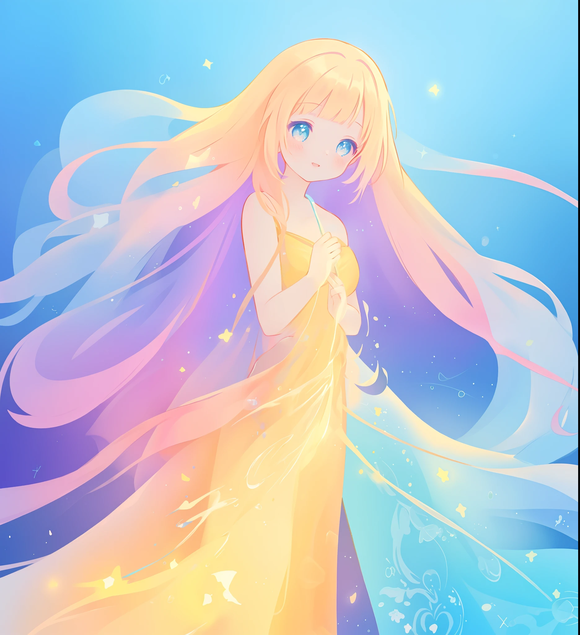 beautiful girl, flowing liquid colorful dress, vibrant pastel colors, (colorful), long flowing colorful hair, magical lights, sparkling magical liquid, inspired by Glen Keane, inspired by Lois van Baarle, disney art style, by Lois van Baarle, glowing aura around her, by Glen Keane, jen bartel, glowing lights! digital painting, flowing glowing hair, glowing flowing hair, beautiful digital illustration, fantasia background, whimsical, magical, fantasy, ((beautiful face)), ((masterpiece, best quality)), intricate details, highly detailed, sharp focus, 8k resolution, sparkling detailed eyes, liquid watercolor