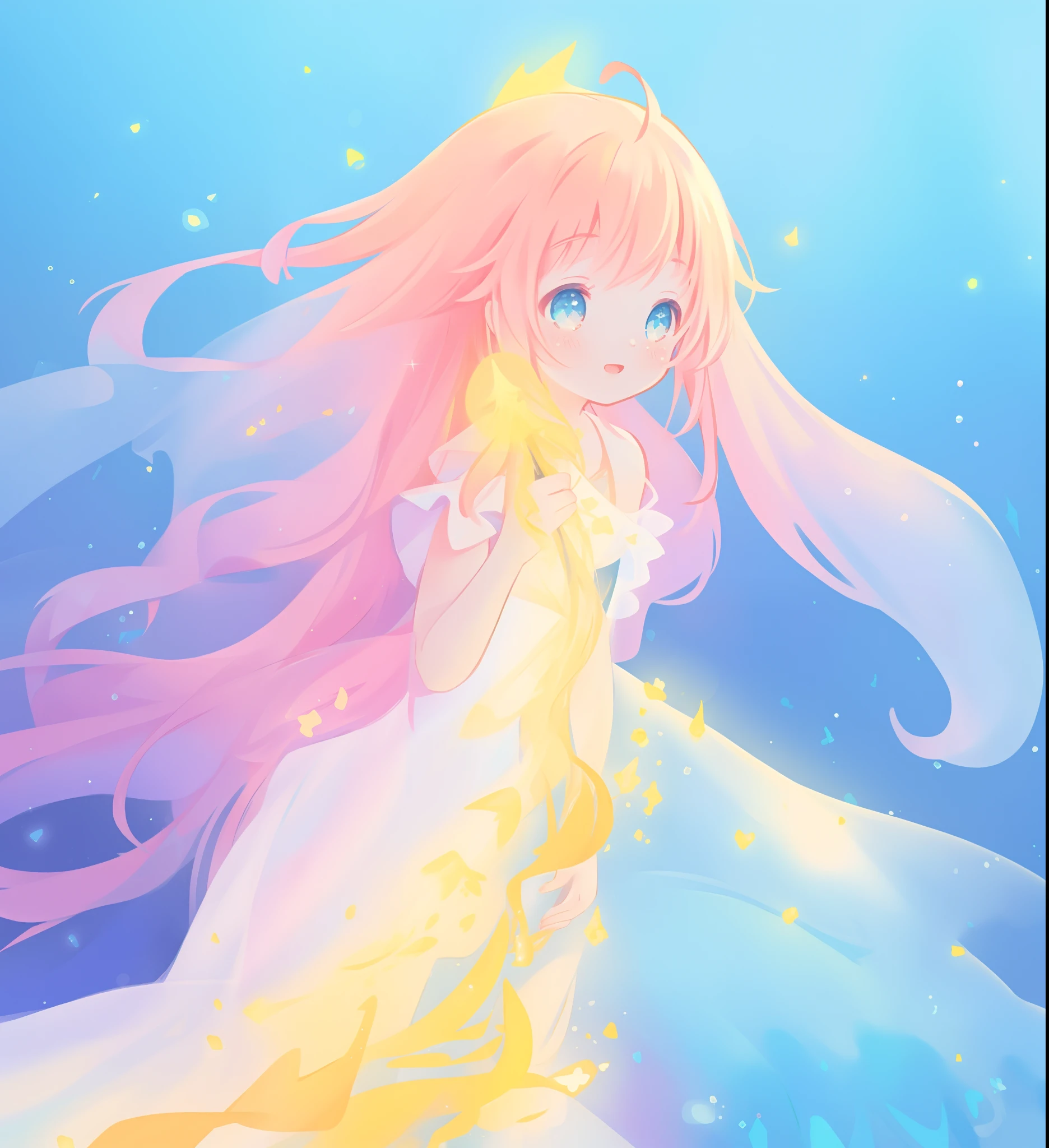 beautiful girl, flowing liquid colorful dress, vibrant pastel colors, (colorful), long flowing colorful hair, magical lights, sparkling magical liquid, inspired by Glen Keane, inspired by Lois van Baarle, disney art style, by Lois van Baarle, glowing aura around her, by Glen Keane, jen bartel, glowing lights! digital painting, flowing glowing hair, glowing flowing hair, beautiful digital illustration, fantasia background, whimsical, magical, fantasy, ((beautiful face)), ((masterpiece, best quality)), intricate details, highly detailed, sharp focus, 8k resolution, sparkling detailed eyes, liquid watercolor