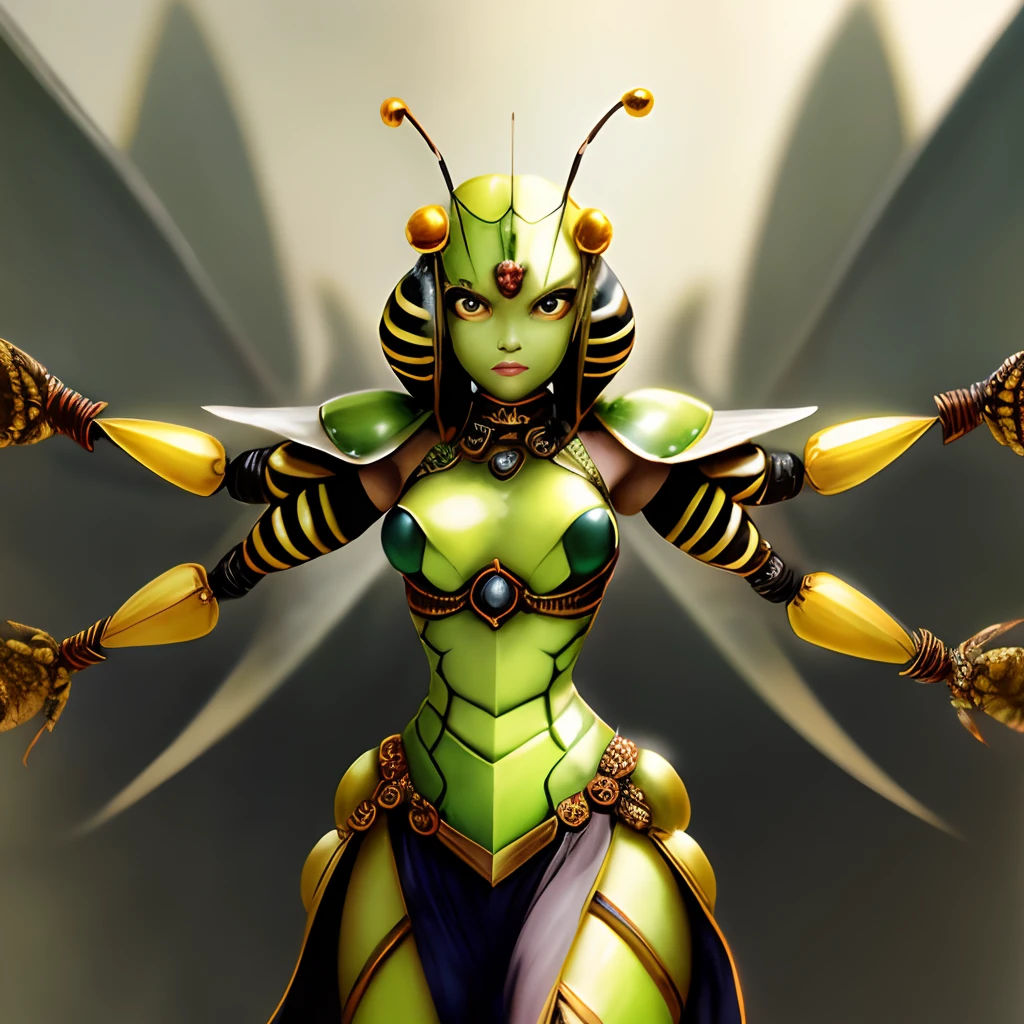 Thri-kreen warrior queen bee, four arms,