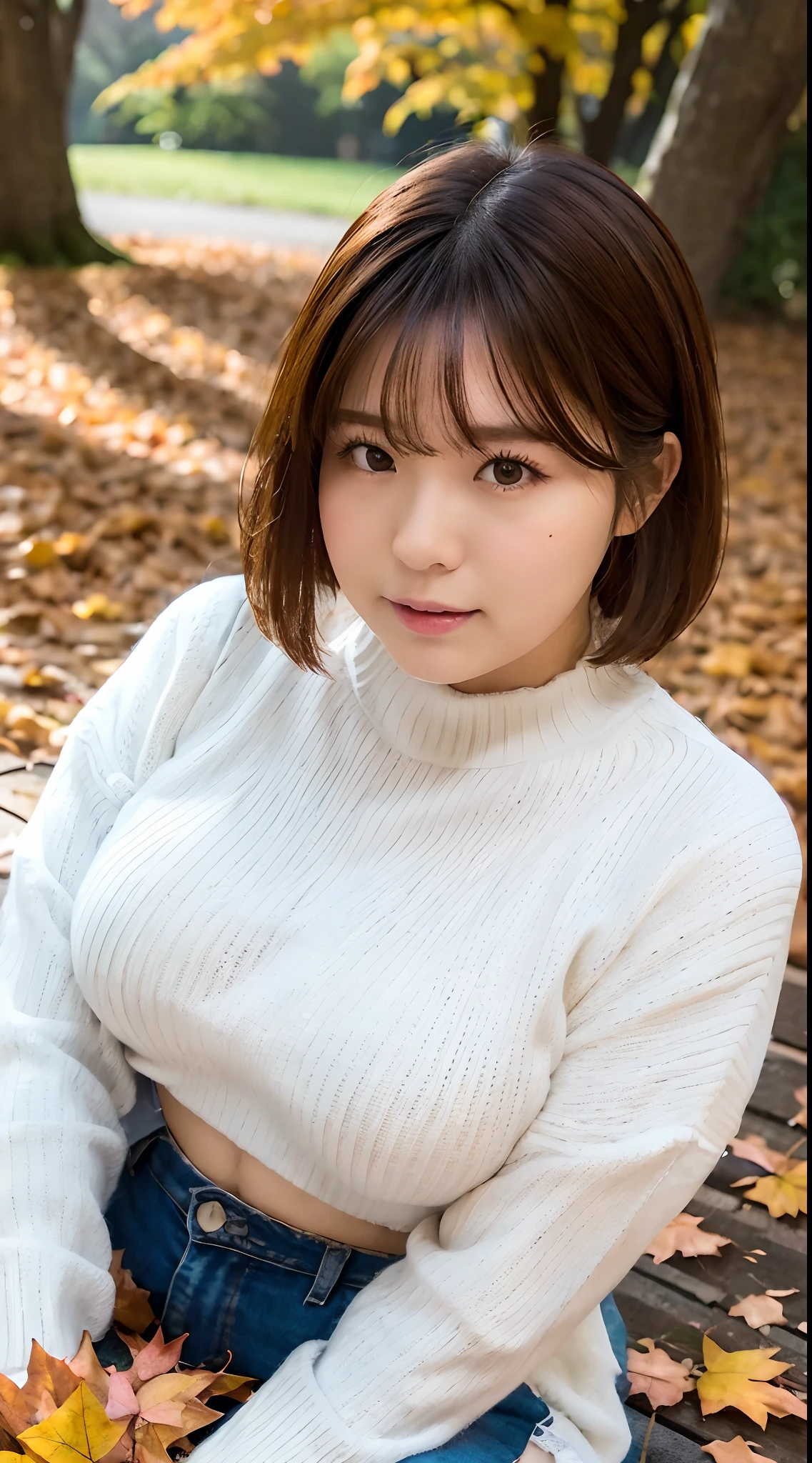 (Raw photo) Winters，Snowy landscape，Beautiful 20s shoulder length sweater，lacepantyhose, White underwear, random color，Long sweater，cum on、cum on、feels good、Raw photo with both eyes closed, kawaii faces、full body Esbian、Camisole、Facing up、plus size model、Chubby belly、thick waist、thick thight、Big ass、25-years old、Big breasts that are about to burst、Eyes closed、Deep sadness、look up sky、Opening Mouth、 depth of fields，Real Light，Ray traching，OC Renderer，UE5 Renderer，Hyper-realistic，best qualtiy，in 8K，Works of masters，Autumn scenery、a large number of fallen leaves are falling、The color of fallen leaves is red and orange、Trees with autumn leaves、The color of the autumn leaves is orange、.