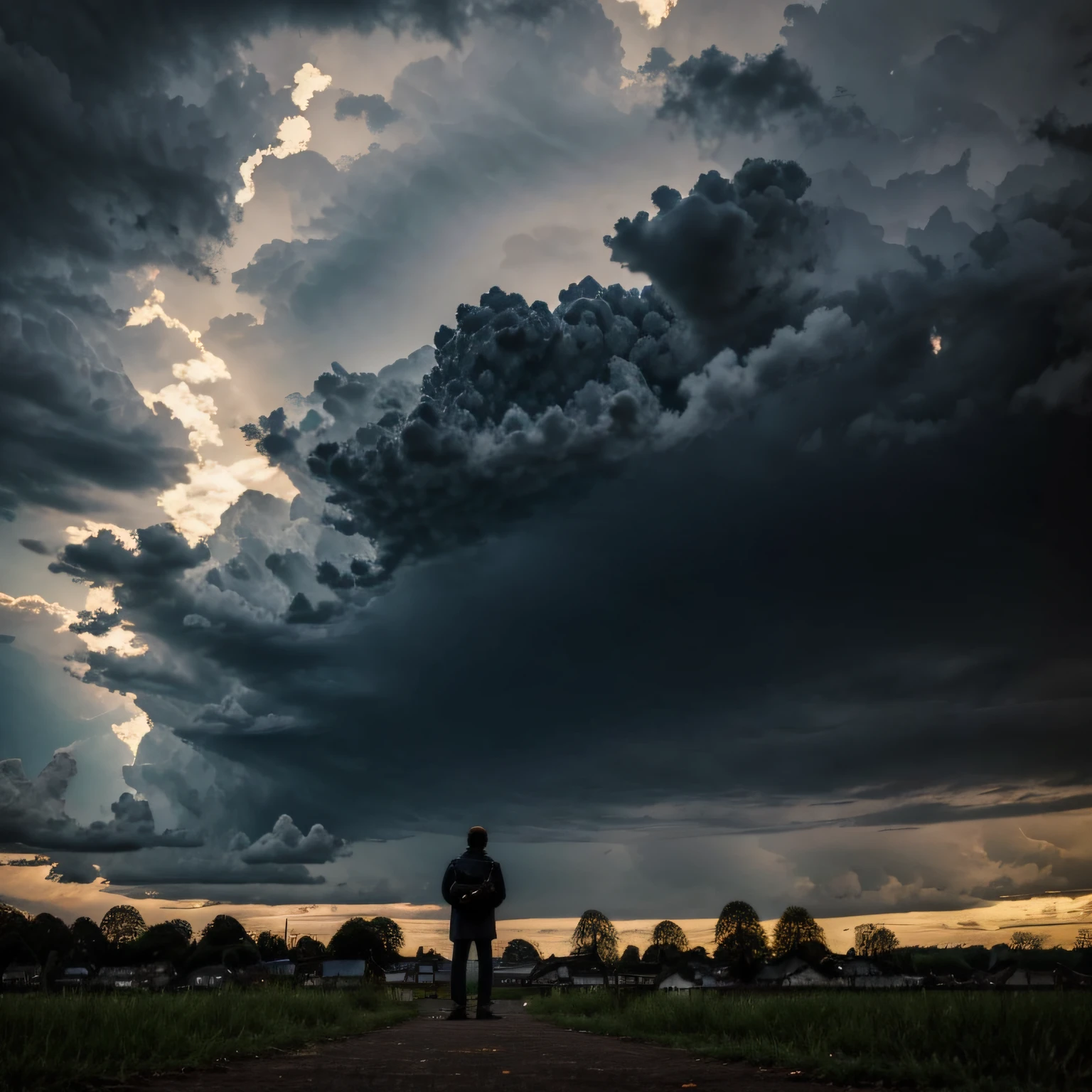 The people of the town looked up at the dark clouds in the sky