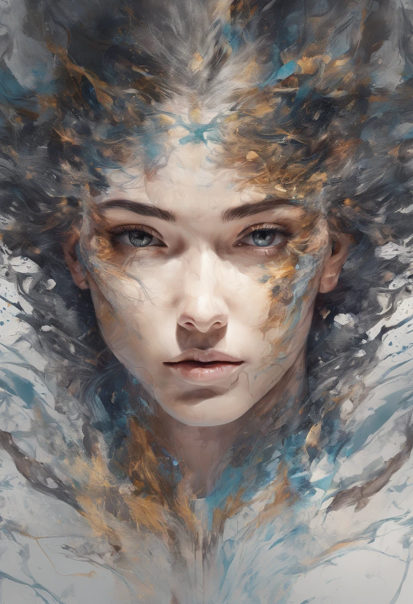 Perfect centralization, Fantastic particles, delight, Standing position, Abstract beauty, centre, Looking at the camera, Facing the camera, nearing perfection, Dynamic, highly  detailed, Liso, foco nítido, 8K, A high resolution, illustration, Art by Carne Griffiths and Wadim Kashin,  A background with distinct strokes, Background with fragment color, tons vívídos, Ink nebula background, 17 year old boy, olhos cor de mel, brunette color hair,musculature， The shape of the athletic physique, extremely detaile,Dissipate particles