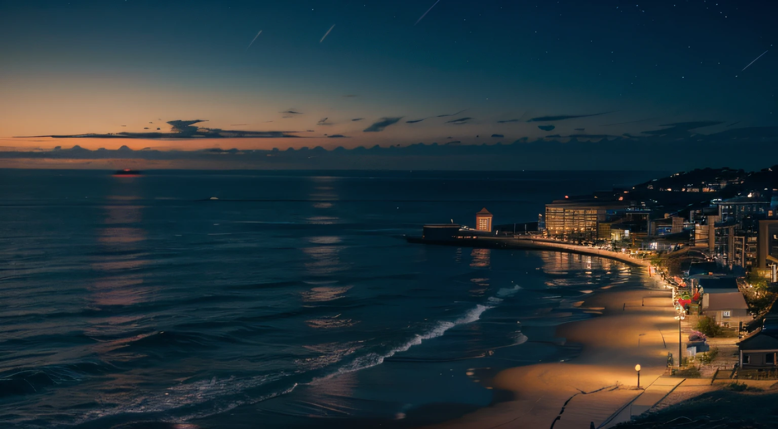 seaside at night, high quality, 8k, cinematic