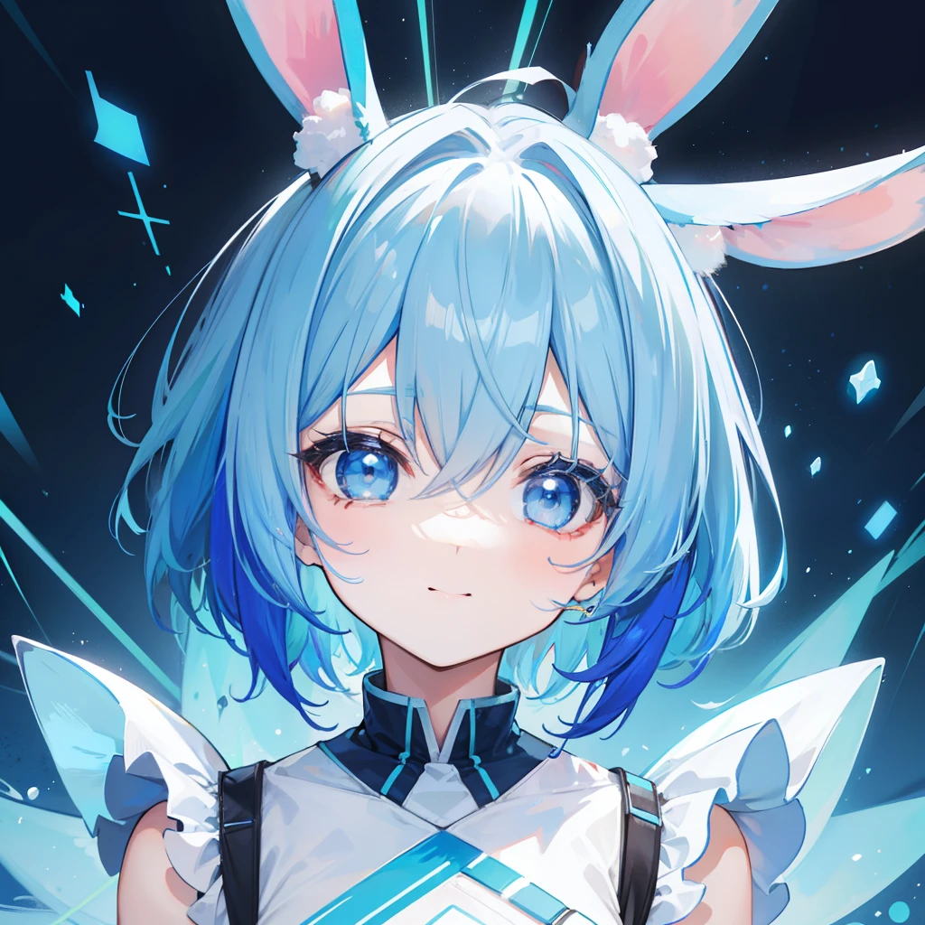 Happy look，Head of powder blue hair，Outer honeycomb shortcut，Rabbit ears，Light Blue Jersey，kawaii，Inner colorDark blue