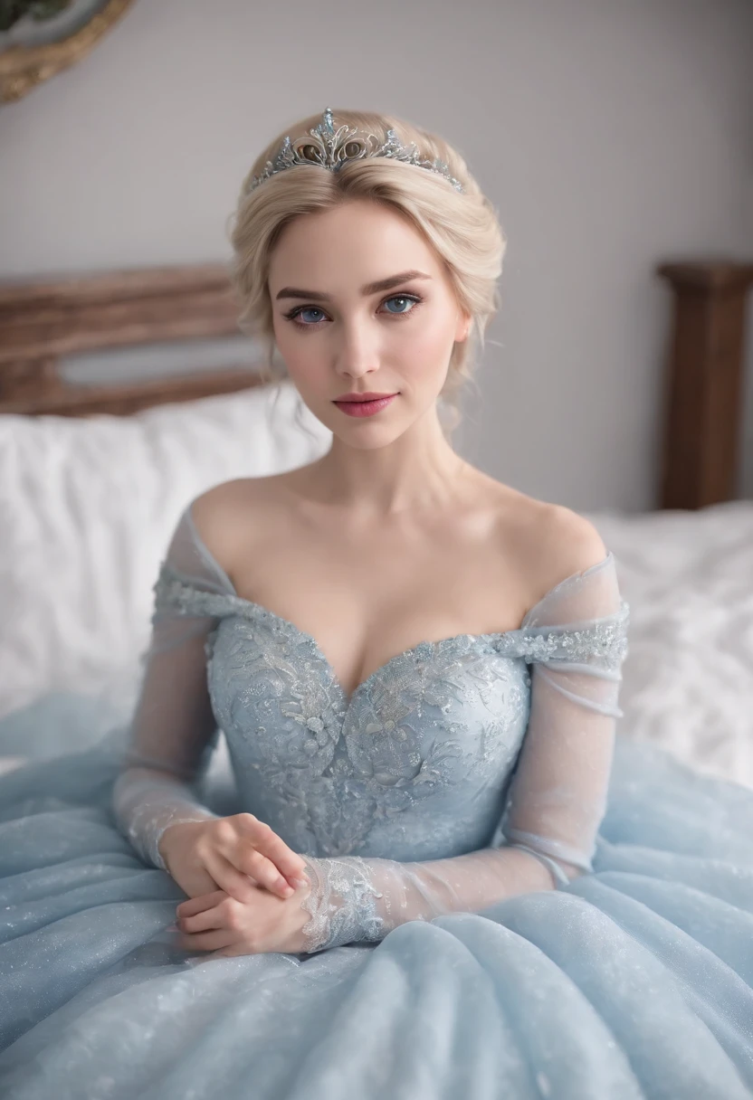 elsa frozen at 18 years old at the bed, open legs, (showing ), walt disney, blonde woman in blue dress sitting on bed with white sheets, beautiful elsa, portrait of elsa of arendelle, elsa from frozen, blonde - haired princess, elsa frozen, portrait of elsa from frozen, lovely languid princess, beautiful princess, beautiful female princess, light blue dress portrait, dressed beautiful gown, princess portrait, winter princess, icey blue dress, portrait shot