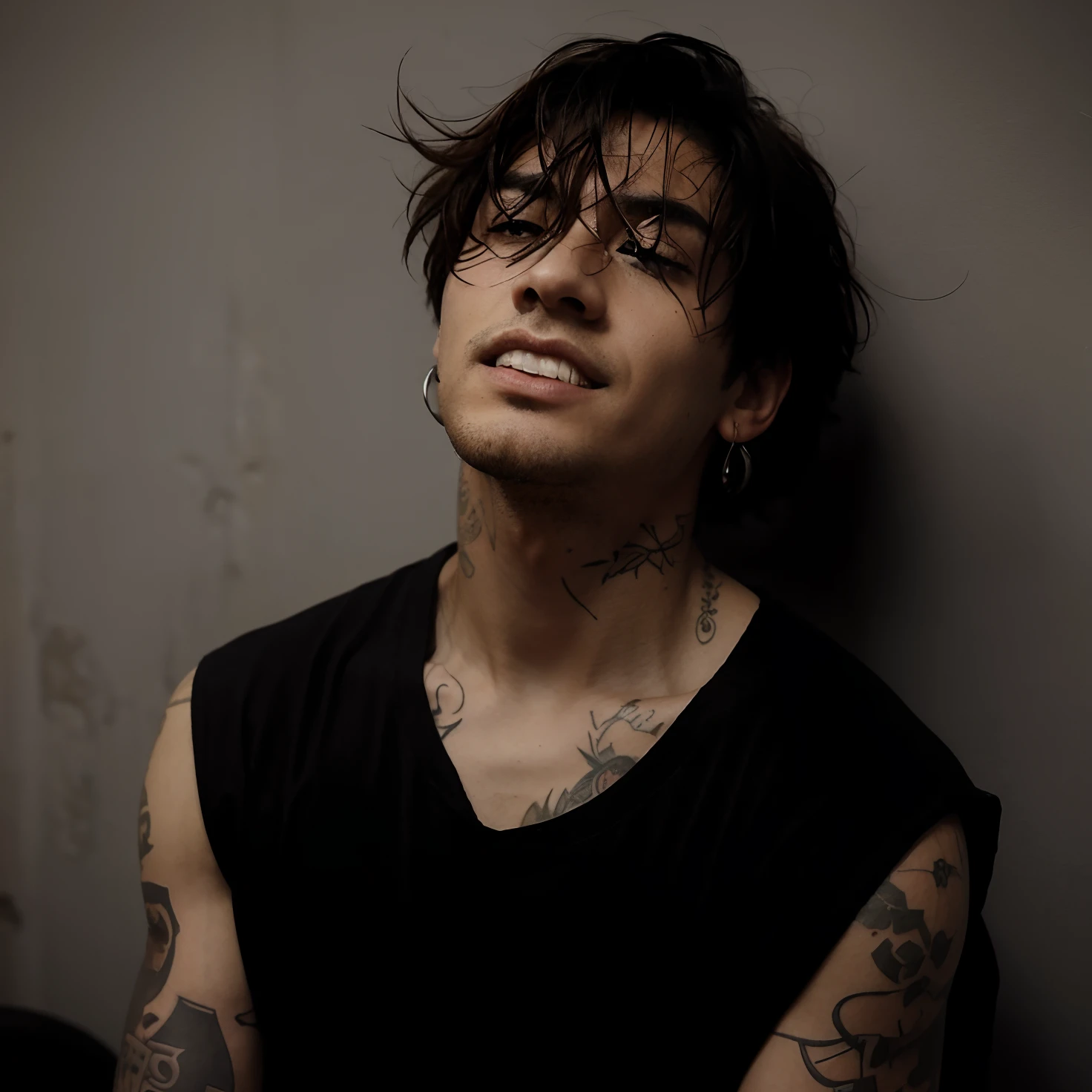 Hombre hermoso, tatuajes de rayos en su cuello, calidad hd, arte digital