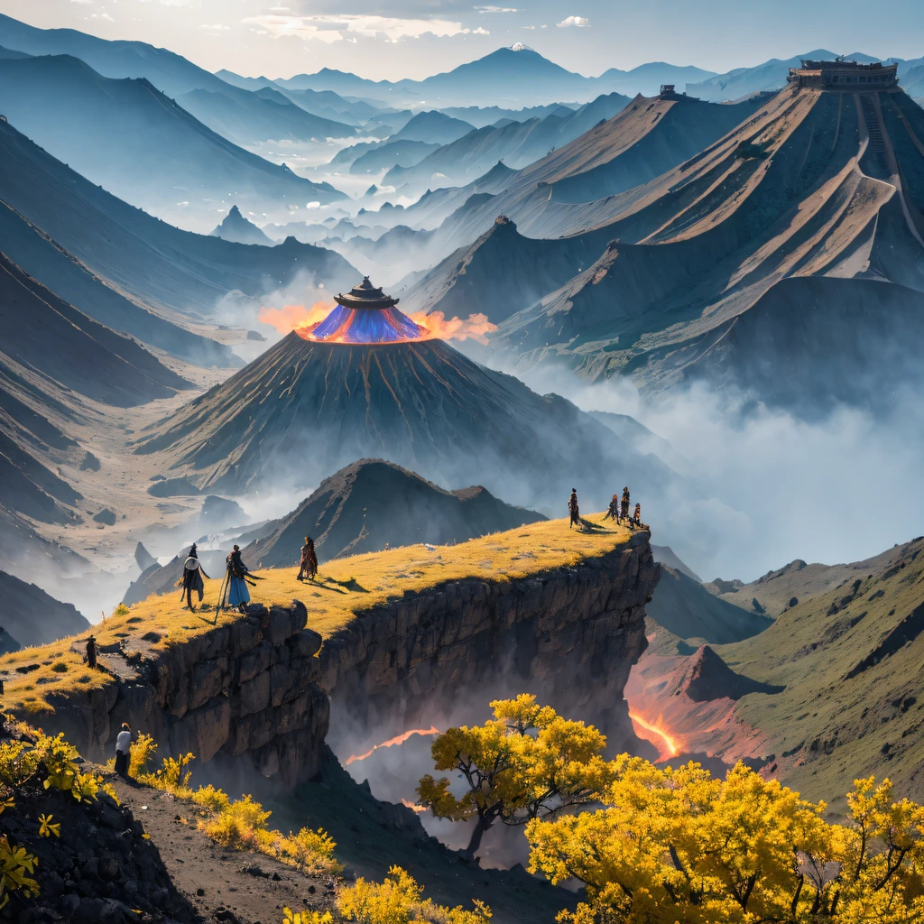 a volcano erupts,Fly into the fairy world, Chance encounter with Liu Hanshu, He saw in him his former self, It was decided to take him as an apprentice, Teach him how to protect himself, But because of the Tibetan star map, He established relationships with the Liu family and the Jade Sword Sect, It opens with the death of Liu Hanshu, Qin Yu embarked on the road of confrontation with a strong enemy, Working hard, Make yourself stronger, Stick to your own core path of justice, I also want to protect the people I care about, The three brothers took off, And embarked on a long journey to find a good brother, Qin Yu, Where are Xiao Hei and Hou Fei(volcanoes)Climb the streets(Latter-day volcano)eyes filled with angry,He clenched his fists,Rush up,Deliver a fatal blow to your opponent,full bodyesbian,Full Body Male Mage 32K(Masterpiece Canyon Ultra HD)Long flowing black hair,Campsite size,zydink, The wounded lined up in the streets(Volcanic canyons)Climb the streets, The scene of the explosion(Gap Fire Valley), (Linen batik scarf), Angry fighting stance, looking at the ground, Batik linen bandana, Chinese python pattern long-sleeved garment, canyons(Abstract propylene splash:1.2), Dark clouds lightning background,Sprinkled with gold volcanoes(realisticlying:1.4),Black color hair,Flour fluttering,rainbow background, A high resolution, the detail, RAW photogr, Sharp Re, Nikon D850 Film Stock Photo by Jefferies Lee 4 Kodak Portra 400 Camera F1.6 shots, Rich colors, ultra-realistic vivid textures, Dramatic lighting, Unreal Engine Art Station Trend, cinestir 800,Volcano Black,(((volcano valley)))The wounded lined up in the streets(Valley volcano)Climb the streets,Movie master real-time image quality