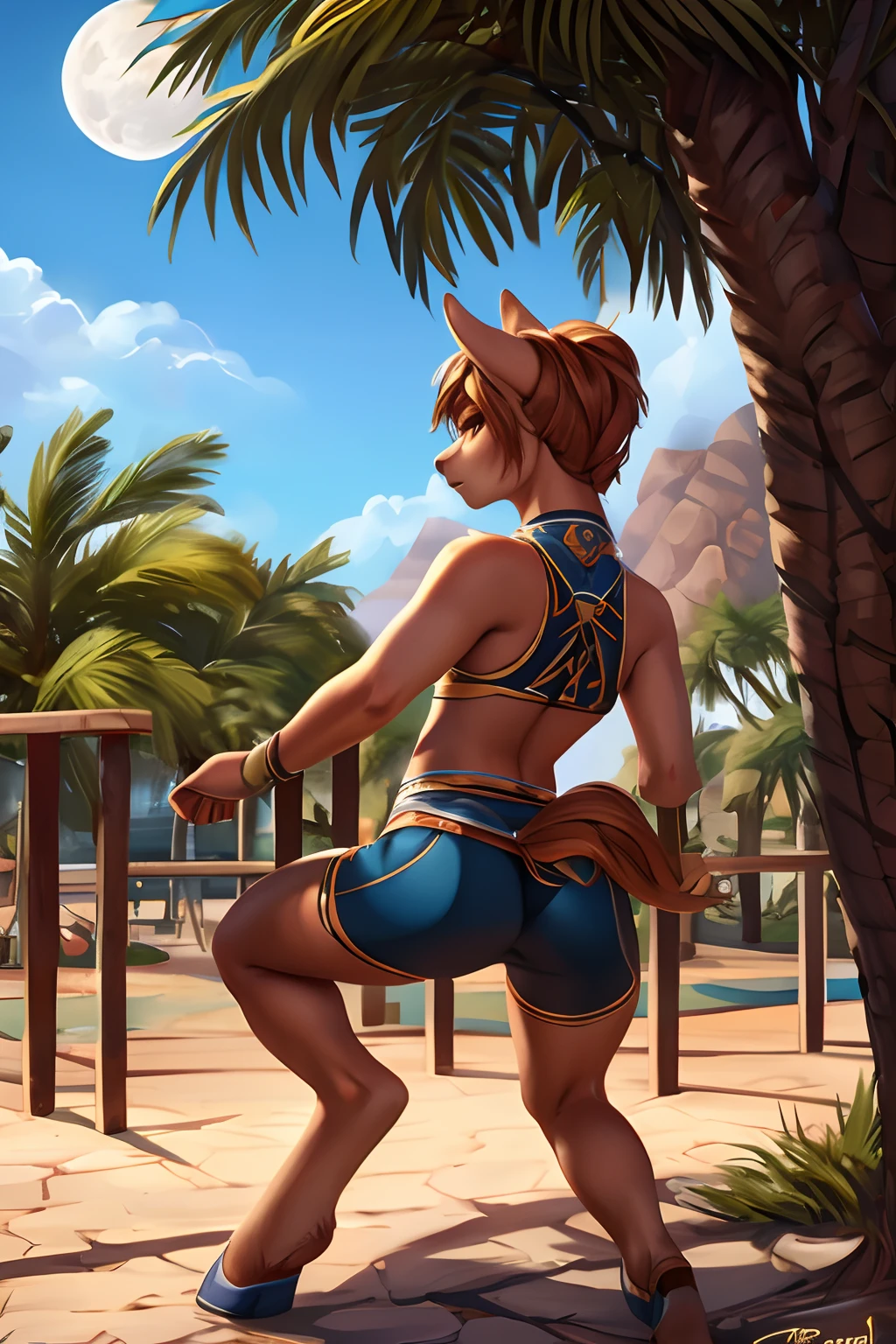 Pony sun and moon, my little pony, with an oasis setting, gym clothes, doing back squats, deep focus, intricate, elegant, highly detailed, digital painting, artstation, concept art, matte, sharp focus, illustration, furaffinity, por personalami, Michael & Inessa Garmash, Ruan Jia, Pino Daeni, Anthro Female Solo, high contrast, photorealistic, masterpiece
