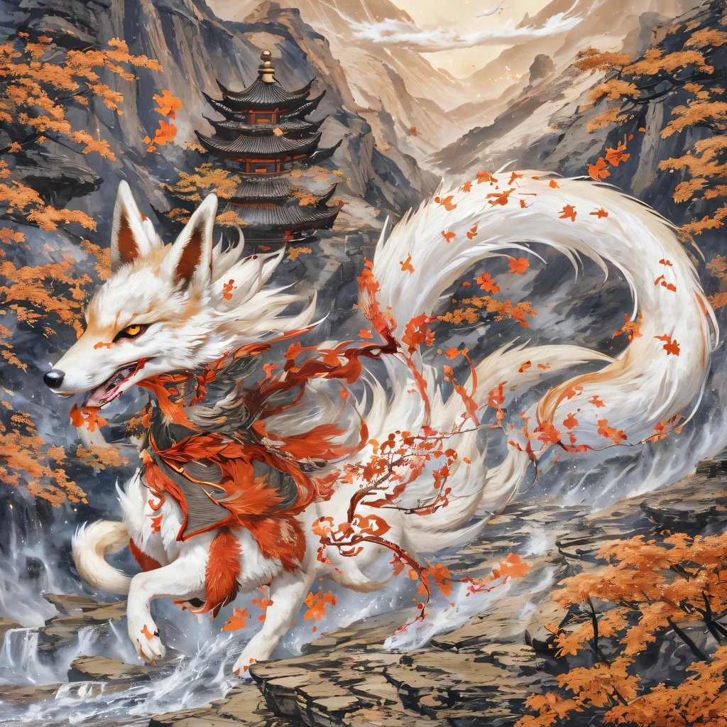 Nine-tailed fox 32K，Red and White Immortal Demon Realm, Chance encounter with Liu Hanshu, He saw in him his former self, It was decided to take him as an apprentice, Teach him how to protect himself, But because of the Tibetan star map, Phoenix and the Liu family、The Jade Sword Sect establishes relationships, It opens with the death of Liu Hanshu, Qin Yu embarked on the road of confrontation with a strong enemy, Working hard, Make yourself stronger, Stick to your own core path of justice, （nine tail fox）eyes filled with angry，The red and white nine-tailed fox clenched its fists，Rush up，Deliver a fatal blow to your opponent，full bodyesbian，Full body nine-tailed fox male mage 32K（Masterpiece Canyon Ultra HD）fenghuang（canyons）Climb the streets， The scene of the explosion（nine tail fox）， （Dragons）， The nine-tailed fox's angry fighting stance， looking at the ground， Batik linen bandana， Chinese red and white pattern long-sleeved garment， Canyon red and white nine-tailed fox（Abstract propylene splash：1.2）Red White（realisticlying：1.4），Black color hair，Flour fluttering，rainbow background， A high resolution， the detail， RAW photogr， Sharp Re， Nikon D850 Film Stock Photo by Jefferies Lee 4 Kodak Portra 400 Camera F1.6 shots, Rich colors, ultra-realistic vivid textures, Dramatic lighting, Unreal Engine Art Station Trend, cinestir 800，Red and white fluttering mist,（（（Jungle Canyon）））The wounded lined up in the streets（vale）Climb the streets，Movie master real-time image quality（tmasterpiece，k hd，hyper HD，32K） （Linen batik scarf）， Combat posture， looking at the ground， Linen bandana， Chinese nine-tailed fox pattern long-sleeved garment， Morning nine-tailed fox（Abstract gouache splash：1.2）， Dark clouds lightning background，sprinkling