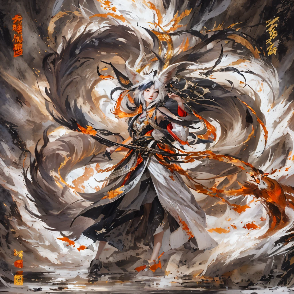 Nine-tailed fox 32K,Red and White Immortal Demon Realm, Chance encounter with Liu Hanshu, He saw in him his former self, It was decided to take him as an apprentice, Teach him how to protect himself, But because of the Tibetan star map, Phoenix and the Liu family、The Jade Sword Sect establishes relationships, It opens with the death of Liu Hanshu, Qin Yu embarked on the road of confrontation with a strong enemy, Working hard, Make yourself stronger, Stick to your own core path of justice, (nine tail fox)eyes filled with angry,The red and white nine-tailed fox clenched its fists,Rush up,Deliver a fatal blow to your opponent,full bodyesbian,Full body nine-tailed fox male mage 32K(Masterpiece Canyon Ultra HD)fenghuang(canyons)Climb the streets, The scene of the explosion(nine tail fox), (Dragons), The nine-tailed fox's angry fighting stance, looking at the ground, Batik linen bandana, Chinese red and white pattern long-sleeved garment, Canyon red and white nine-tailed fox(Abstract propylene splash:1.2)Red White(realisticlying:1.4),Black color hair,Flour fluttering,rainbow background, A high resolution, the detail, RAW photogr, Sharp Re, Nikon D850 Film Stock Photo by Jefferies Lee 4 Kodak Portra 400 Camera F1.6 shots, Rich colors, ultra-realistic vivid textures, Dramatic lighting, Unreal Engine Art Station Trend, cinestir 800,Red and white fluttering mist,(((Jungle Canyon)))The wounded lined up in the streets(vale)Climb the streets,Movie master real-time image quality(tmasterpiece,k hd,hyper HD,32K) (Linen batik scarf), Combat posture, looking at the ground, Linen bandana, Chinese nine-tailed fox pattern long-sleeved garment, Morning nine-tailed fox(Abstract gouache splash:1.2), Dark clouds lightning background,sprinkling