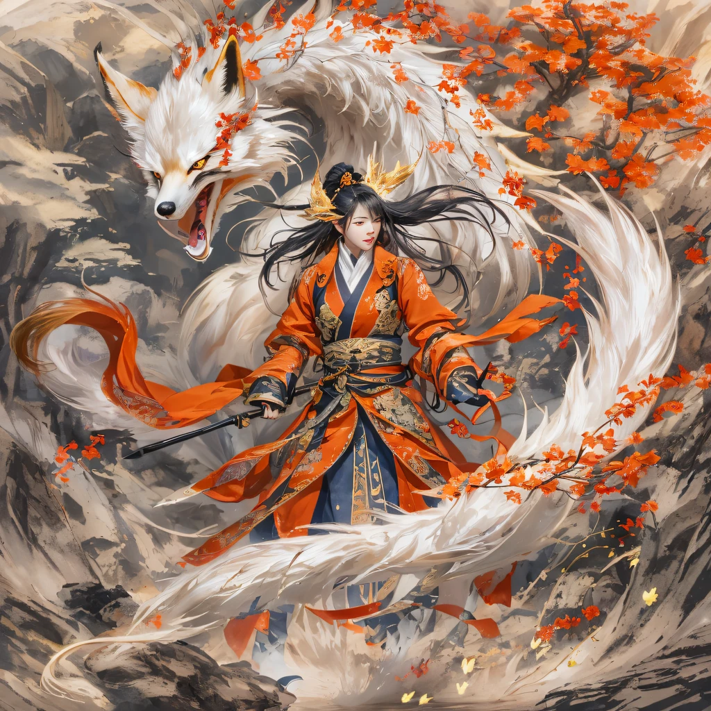 Nine-tailed fox 32K,Red and White Immortal Demon Realm, Chance encounter with Liu Hanshu, He saw in him his former self, It was decided to take him as an apprentice, Teach him how to protect himself, But because of the Tibetan star map, Phoenix and the Liu family、The Jade Sword Sect establishes relationships, It opens with the death of Liu Hanshu, Qin Yu embarked on the road of confrontation with a strong enemy, Working hard, Make yourself stronger, Stick to your own core path of justice, (nine tail fox)eyes filled with angry,The red and white nine-tailed fox clenched its fists,Rush up,Deliver a fatal blow to your opponent,full bodyesbian,Full body nine-tailed fox male mage 32K(Masterpiece Canyon Ultra HD)fenghuang(canyons)Climb the streets, The scene of the explosion(nine tail fox), (Dragons), The nine-tailed fox's angry fighting stance, looking at the ground, Batik linen bandana, Chinese red and white pattern long-sleeved garment, Canyon red and white nine-tailed fox(Abstract propylene splash:1.2)Red White(realisticlying:1.4),Black color hair,Flour fluttering,rainbow background, A high resolution, the detail, RAW photogr, Sharp Re, Nikon D850 Film Stock Photo by Jefferies Lee 4 Kodak Portra 400 Camera F1.6 shots, Rich colors, ultra-realistic vivid textures, Dramatic lighting, Unreal Engine Art Station Trend, cinestir 800,Red and white fluttering mist,(((Jungle Canyon)))The wounded lined up in the streets(vale)Climb the streets,Movie master real-time image quality(tmasterpiece,k hd,hyper HD,32K) (Linen batik scarf), Combat posture, looking at the ground, Linen bandana, Chinese nine-tailed fox pattern long-sleeved garment, Morning nine-tailed fox(Abstract gouache splash:1.2), Dark clouds lightning background,sprinkling