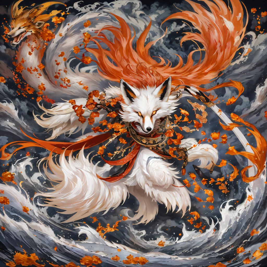 Nine-tailed fox 32K,Red and White Immortal Demon Realm, Chance encounter with Liu Hanshu, He saw in him his former self, It was decided to take him as an apprentice, Teach him how to protect himself, But because of the Tibetan star map, Phoenix and the Liu family、The Jade Sword Sect establishes relationships, It opens with the death of Liu Hanshu, Qin Yu embarked on the road of confrontation with a strong enemy, Working hard, Make yourself stronger, Stick to your own core path of justice, (nine tail fox)eyes filled with angry,The red and white nine-tailed fox clenched its fists,Rush up,Deliver a fatal blow to your opponent,full bodyesbian,Full body nine-tailed fox male mage 32K(Masterpiece Canyon Ultra HD)fenghuang(canyons)Climb the streets, The scene of the explosion(nine tail fox), (Dragons), The nine-tailed fox's angry fighting stance, looking at the ground, Batik linen bandana, Chinese red and white pattern long-sleeved garment, Canyon red and white nine-tailed fox(Abstract propylene splash:1.2)Red White(realisticlying:1.4),Black color hair,Flour fluttering,rainbow background, A high resolution, the detail, RAW photogr, Sharp Re, Nikon D850 Film Stock Photo by Jefferies Lee 4 Kodak Portra 400 Camera F1.6 shots, Rich colors, ultra-realistic vivid textures, Dramatic lighting, Unreal Engine Art Station Trend, cinestir 800,Red and white fluttering mist,(((Jungle Canyon)))The wounded lined up in the streets(vale)Climb the streets,Movie master real-time image quality(tmasterpiece,k hd,hyper HD,32K) (Linen batik scarf), Combat posture, looking at the ground, Linen bandana, Chinese nine-tailed fox pattern long-sleeved garment, Morning nine-tailed fox(Abstract gouache splash:1.2), Dark clouds lightning background,sprinkling