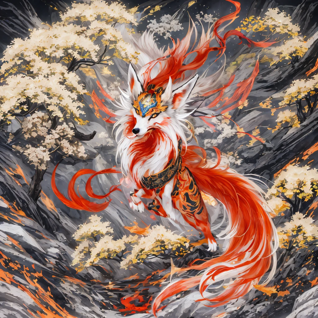 Nine-tailed fox 32K,Red and White Immortal Demon Realm, Chance encounter with Liu Hanshu, He saw in him his former self, It was decided to take him as an apprentice, Teach him how to protect himself, But because of the Tibetan star map, Phoenix and the Liu family、The Jade Sword Sect establishes relationships, It opens with the death of Liu Hanshu, Qin Yu embarked on the road of confrontation with a strong enemy, Working hard, Make yourself stronger, Stick to your own core path of justice, (nine tail fox)eyes filled with angry,The red and white nine-tailed fox clenched its fists,Rush up,Deliver a fatal blow to your opponent,full bodyesbian,Full body nine-tailed fox male mage 32K(Masterpiece Canyon Ultra HD)fenghuang(canyons)Climb the streets, The scene of the explosion(nine tail fox), (Dragons), The nine-tailed fox's angry fighting stance, looking at the ground, Batik linen bandana, Chinese red and white pattern long-sleeved garment, Canyon red and white nine-tailed fox(Abstract propylene splash:1.2)Red White(realisticlying:1.4),Black color hair,Flour fluttering,rainbow background, A high resolution, the detail, RAW photogr, Sharp Re, Nikon D850 Film Stock Photo by Jefferies Lee 4 Kodak Portra 400 Camera F1.6 shots, Rich colors, ultra-realistic vivid textures, Dramatic lighting, Unreal Engine Art Station Trend, cinestir 800,Red and white fluttering mist,(((Jungle Canyon)))The wounded lined up in the streets(vale)Climb the streets,Movie master real-time image quality(tmasterpiece,k hd,hyper HD,32K) (Linen batik scarf), Combat posture, looking at the ground, Linen bandana, Chinese nine-tailed fox pattern long-sleeved garment, Morning nine-tailed fox(Abstract gouache splash:1.2), Dark clouds lightning background,sprinkling