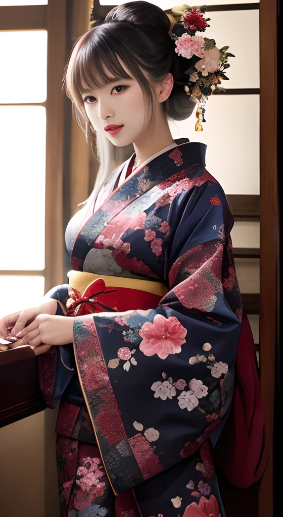 Luxurious traditional kimono with floral embroidery、(Kimono with fine details)