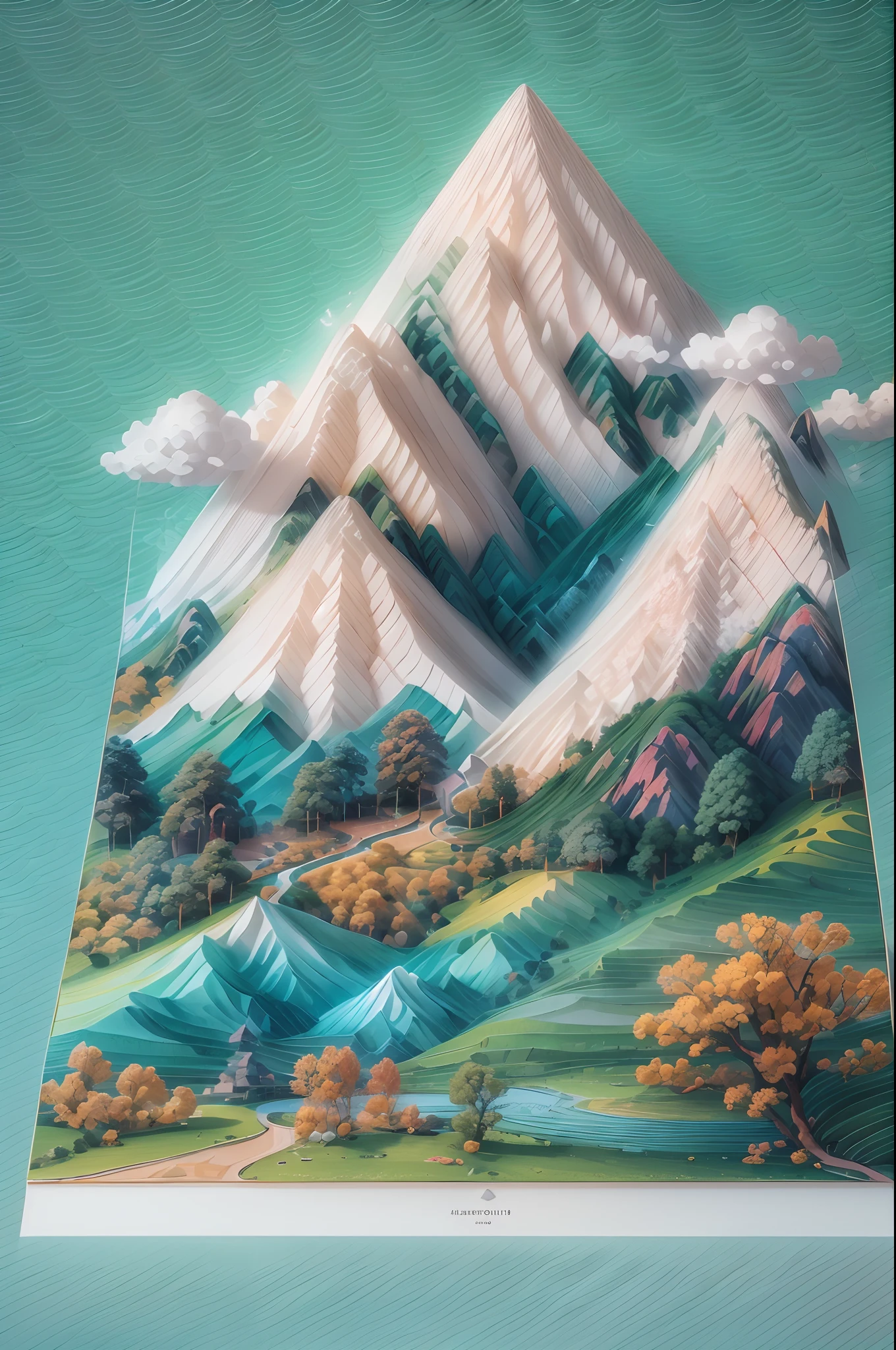 (best quality,4k,8k,highres,masterpiece:1.2),ultra-detailed,realistic,photorealistic:1.37,origami,paper craft,extremely detailed mountains,cotton-like white clouds,terraced fields,blue sky,lush greenery,sunlit landscape,vibrant colors,soft natural lighting,scenic view,serene atmosphere,artistic realism,crisp focus