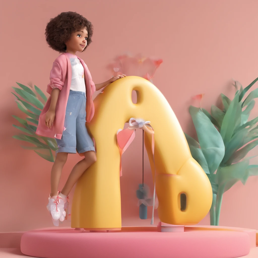 , female child, cabelo castanho cumprido, Women's children's clothing, brincando com boneca em cima da camaa, anime, super super realista, Estilo Disney