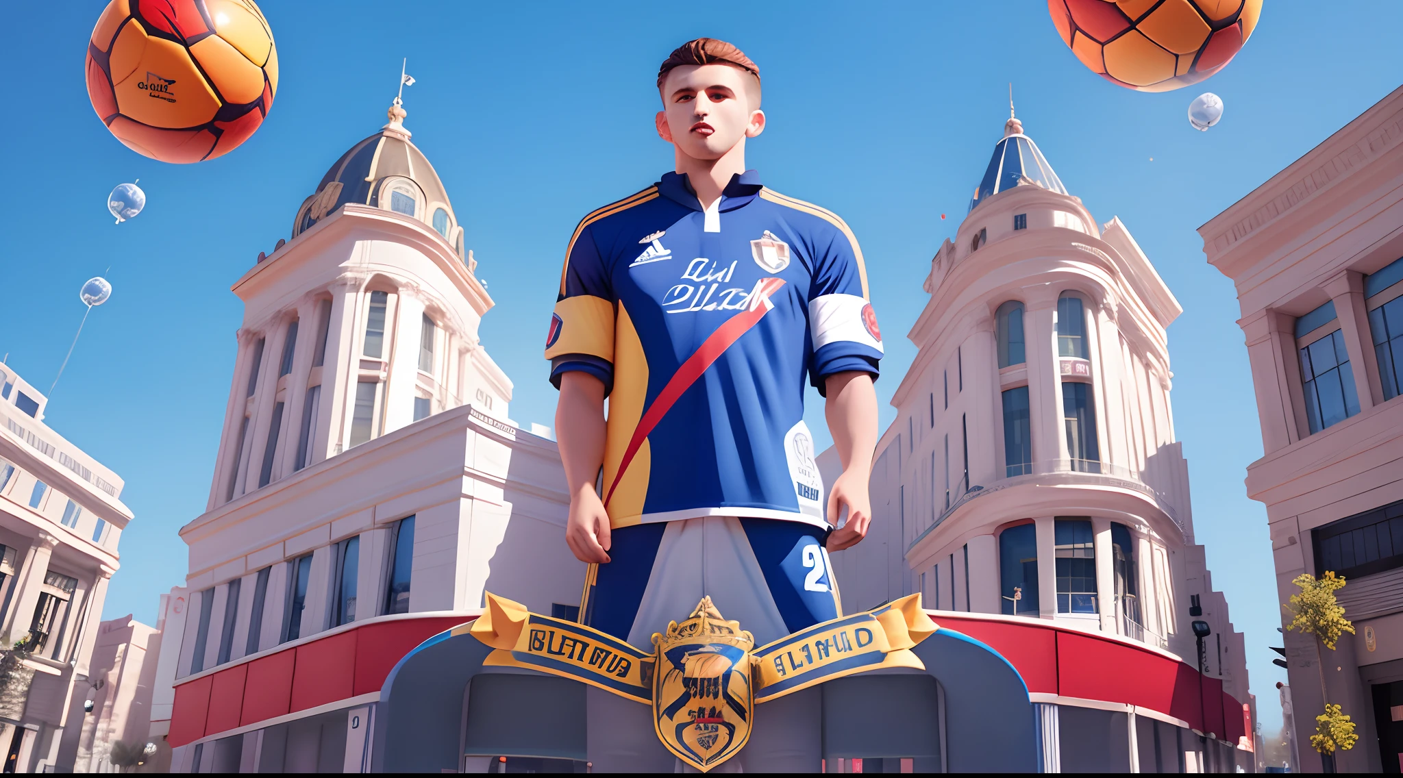 Generar un escudo para equipo de futbol fondo azul con un balon clasico en el centro del escudo con una letra B roja en el centro del balon, este escudo atrapado en unas garras de felino